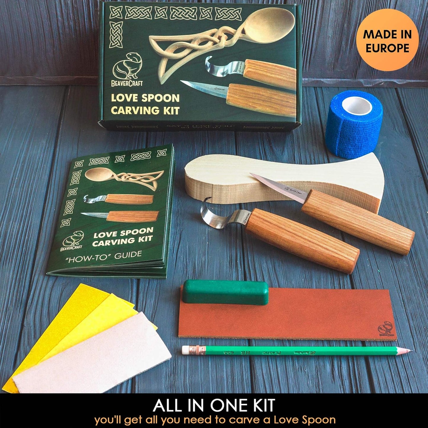 BeaverCraft Wood Spoon Carving Kit for Beginners DIY- Whittling Set Includes Spoon Carving Tools, Sloyd Whittling Knife Hook Knife, Basswood Blank - Woodworking Hobby Kit for Adults & Kids
