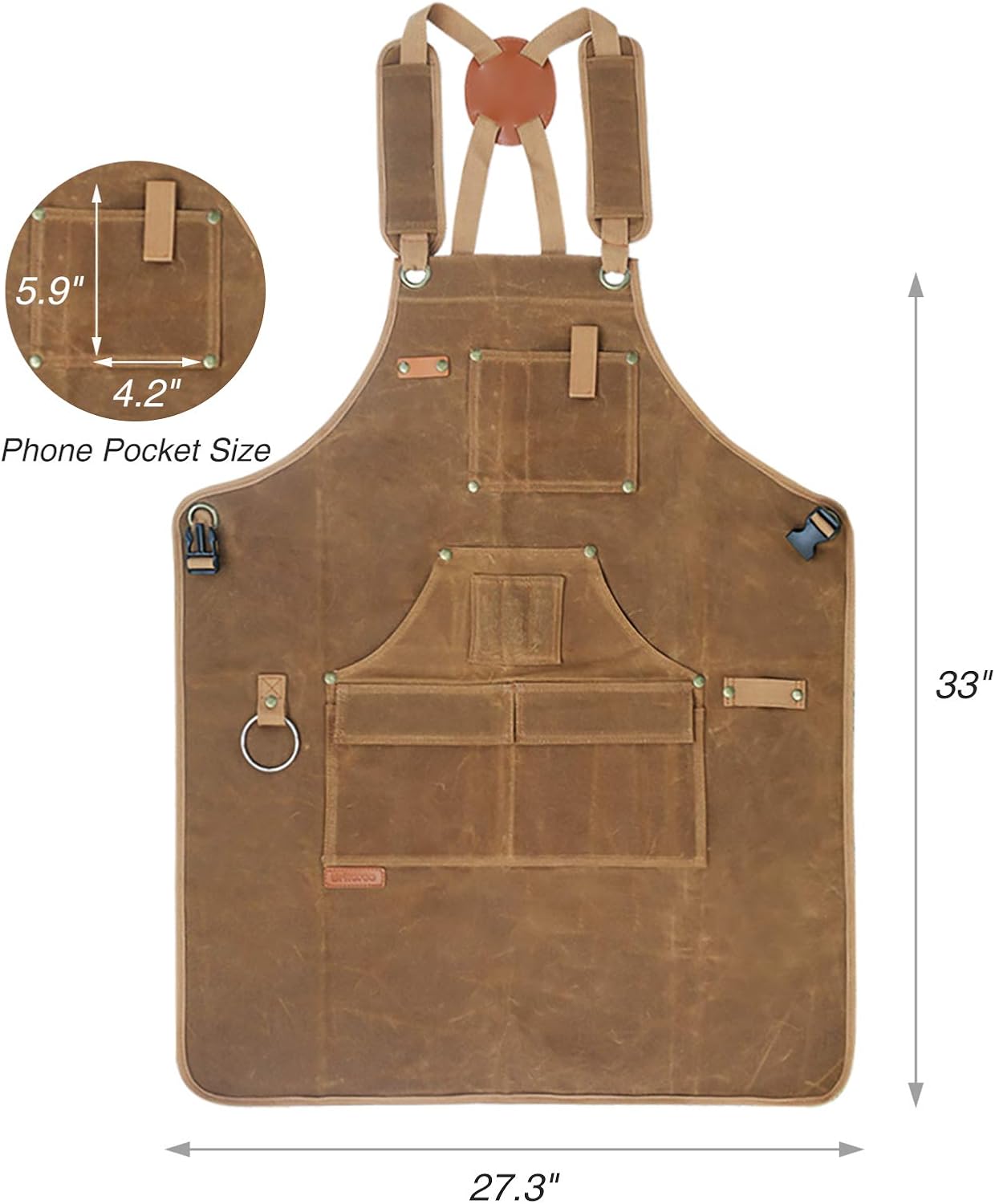 Woodworking Apron for Men, Gifts for Men Dad Father, with 9 Tool Pockets, Durable Waxed Canvas Work Apron for Woodworkers Carpenters Blacksmiths (Brown -Waxed Canvas Apron)