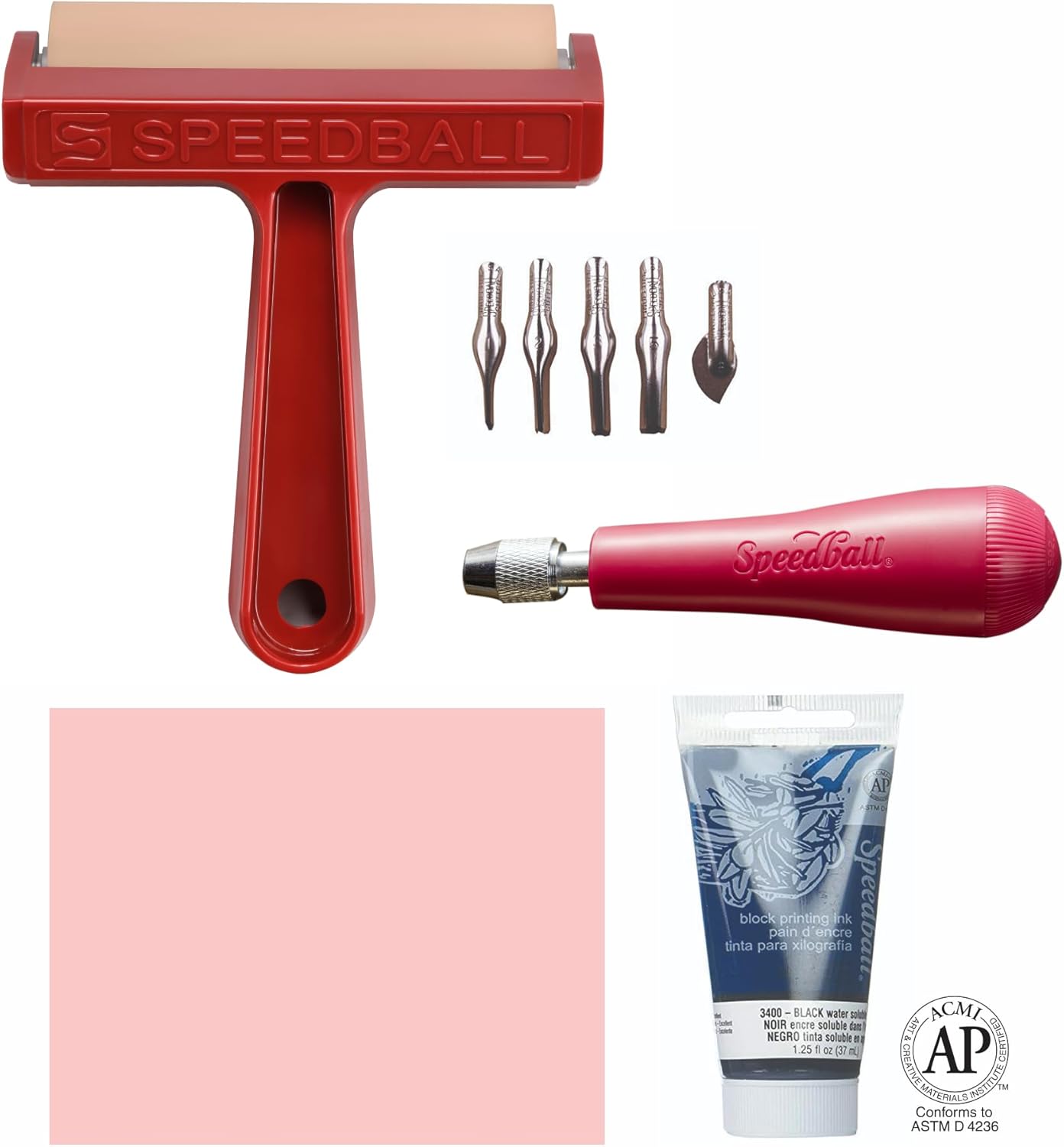 Speedball 3471 Super Value Block Printing Starter Kit – Includes Ink, Brayer, Lino Handle and Cutters, Speedy-Carve Block