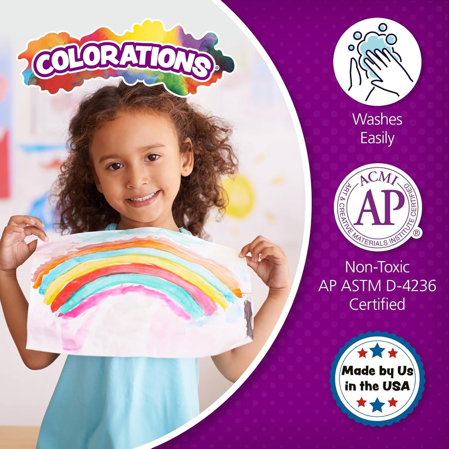 Colorations Washable Tempera Paint, Set of 6 Colors, Non Toxic Paint, Vibrant Paint, Tempera Kids Paint, Craft Paint Children, Kids paint, Art Supplies, Washable Paint Set,