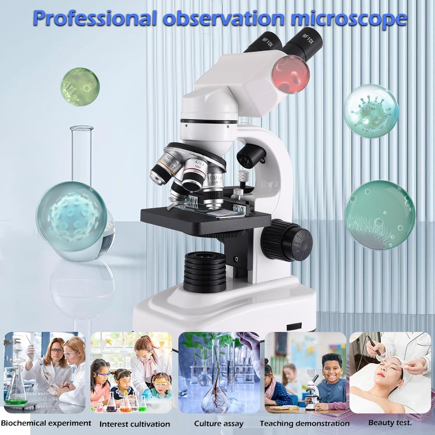 Compound Microscope,40X-2500X Research Class Professional Microscope,WF10x and WF25x eyepieces, Dual LED Lighting and Two-Layer Mechanical Stage,Microscope for Adults