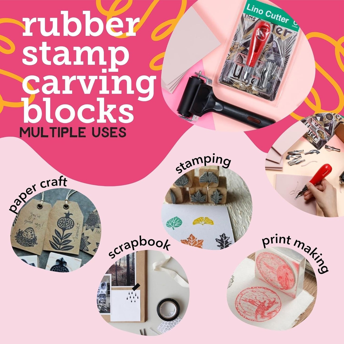 Incraftables Rubber Stamp Kit (5-Pack). Linoleum Block Kit (6pcs). Block Printing Kit (6in x 4in x ¼ in) Light Pink Color. Best Carving DIY Stamp Making Kit for Printmaking