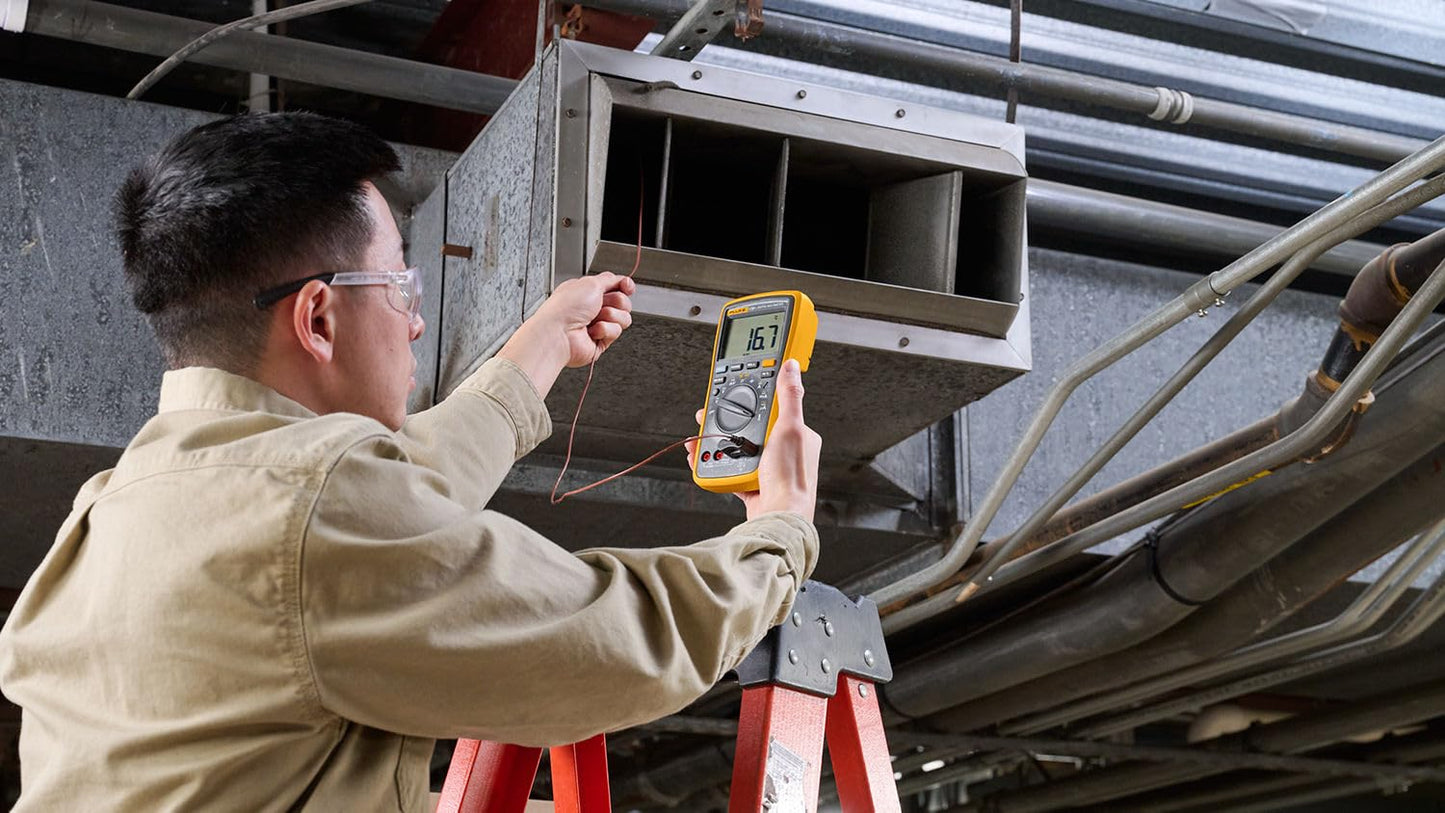 Fluke 17B+ Digital Multimeter, for Electrical Applications, Measures AC/DC Voltage 100V, Current Measurements to 10A, Resistance, Continuity, Diode, Capacitance, Frequency, and Temperature Testing