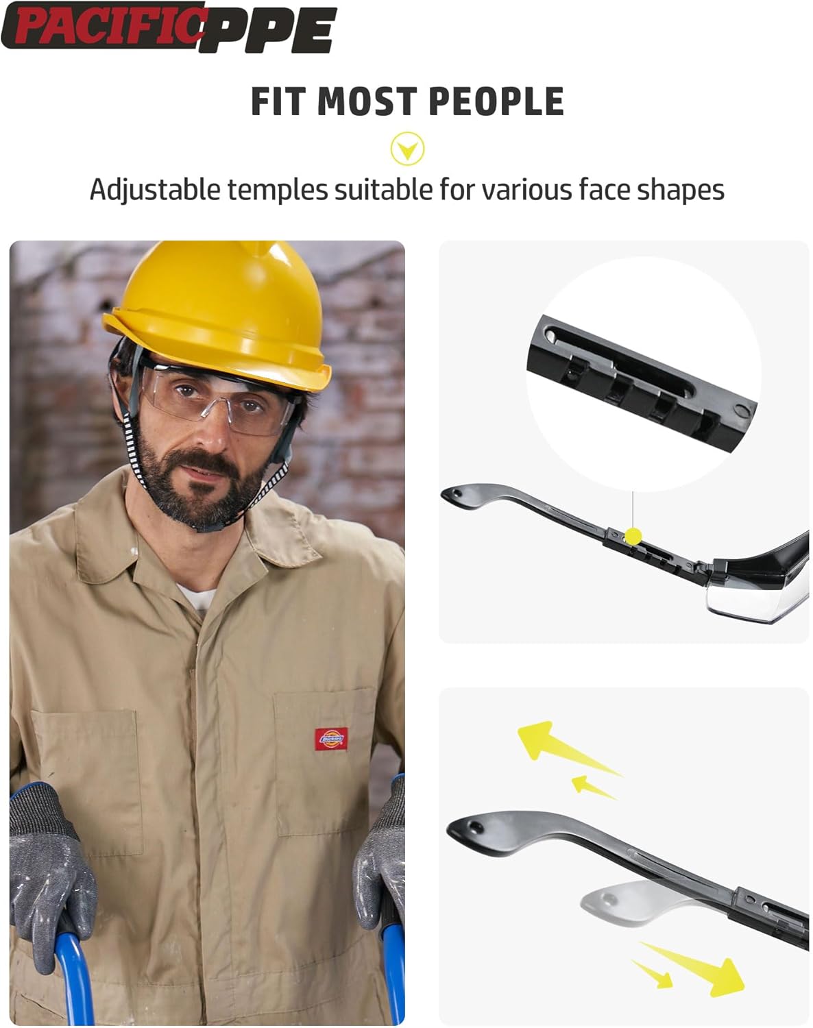 PACIFIC PPE 2 Pack Safety Glasses, Anti-fog, Scratch Resistant Clear Wraparound Lenses and No-Slip Grips, Adjustable, Lab Goggles