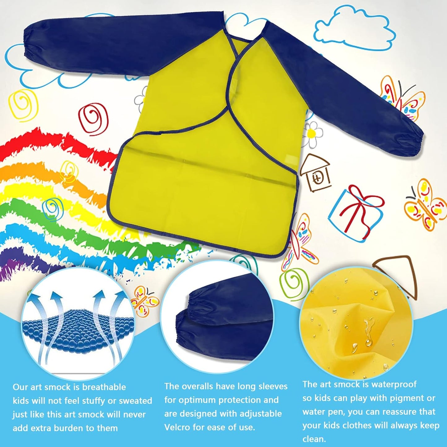 Zkptops 12 Pack Kids Art Smocks Waterproof Kid Painting Aprons Toddler Art Smock Kids Paint Smocks with Long Sleeve 3 Roomy Pockets for Age 3-7 Years