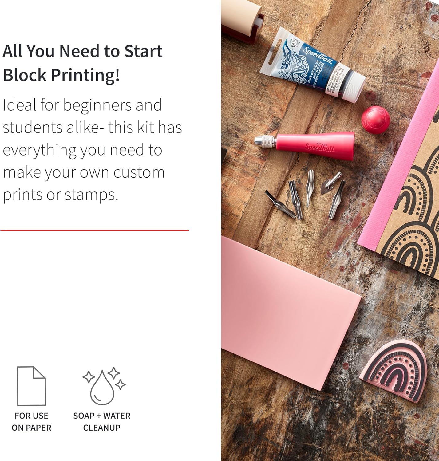 Speedball 3471 Super Value Block Printing Starter Kit – Includes Ink, Brayer, Lino Handle and Cutters, Speedy-Carve Block