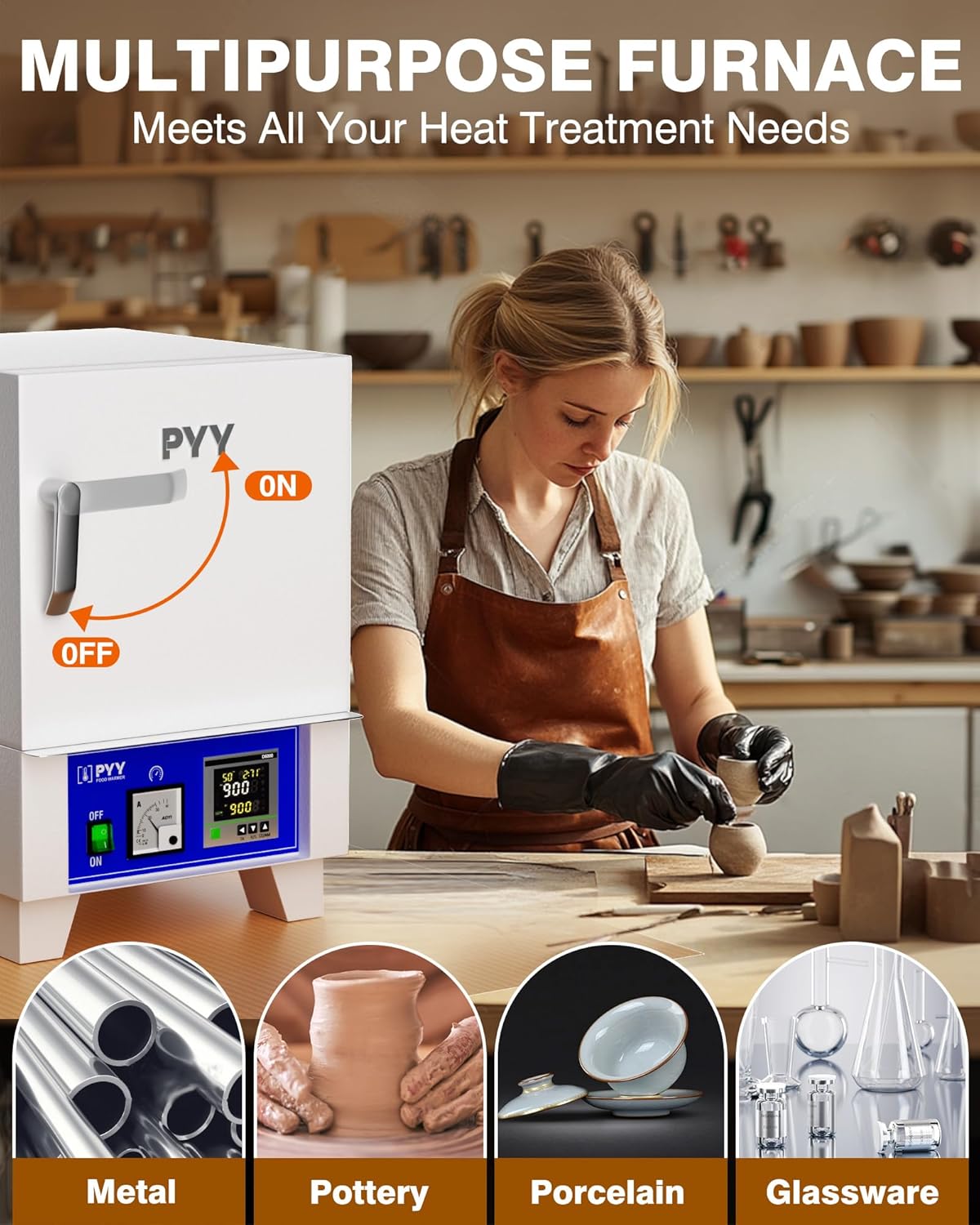 PYY Electric Kiln - Kiln for Pottery & Metalworking – Heats to 1832°F/1000°C in 15 Minutes, Perfect for Ceramics, Metal Tempering, and Glazing