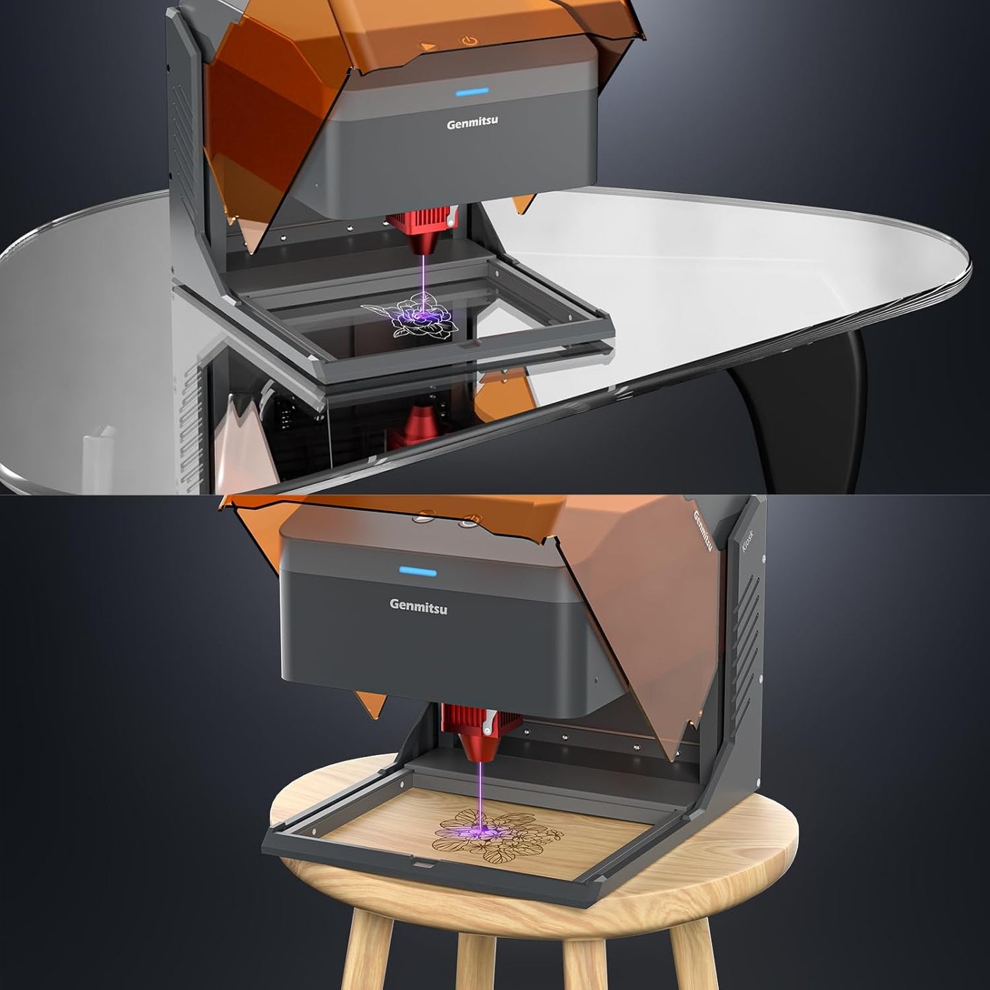 Kiosk 2.5W Laser Engraver, Light Weight & Portable Laser Engraver Machine, Home Laser Cutter with Acrylic Enclosure for DIY Wood/Leather/Metal, 3.9 x 3.9inch Engraving Area, Laser Safety Class 1