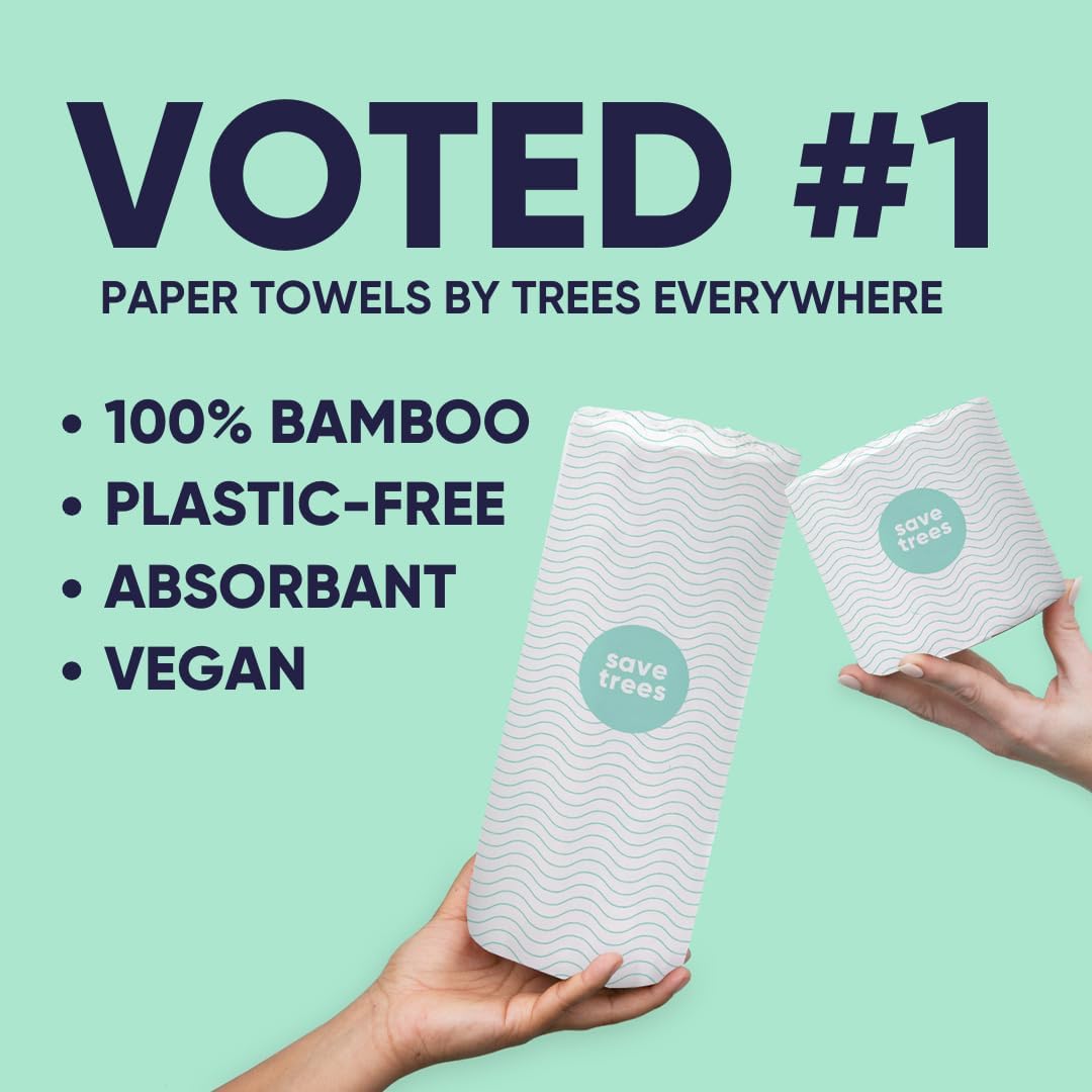 SAVE TREES Bamboo Paper Towels 12pk - 1800 Sheets Bleached Paper Towel Rolls Ultra Absorbent & Durable EcoTowels - FSC-Certified, Chlorine-Free Bamboo Kitchen Rolls