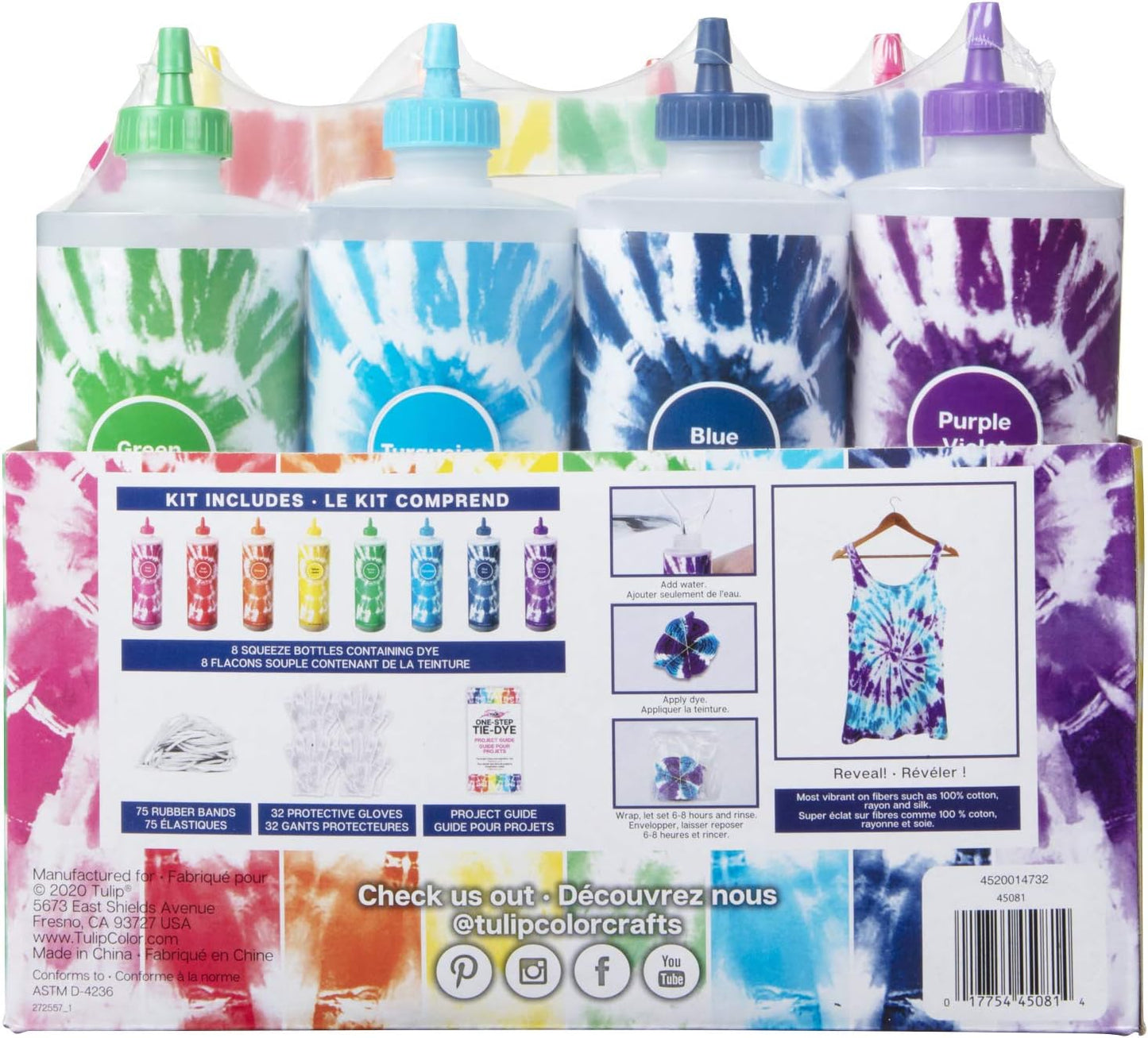 Tulip One-Step Tie-Dye Kit Block Party 16oz 8 Color Tie Dye, Rainbow, As Detailed