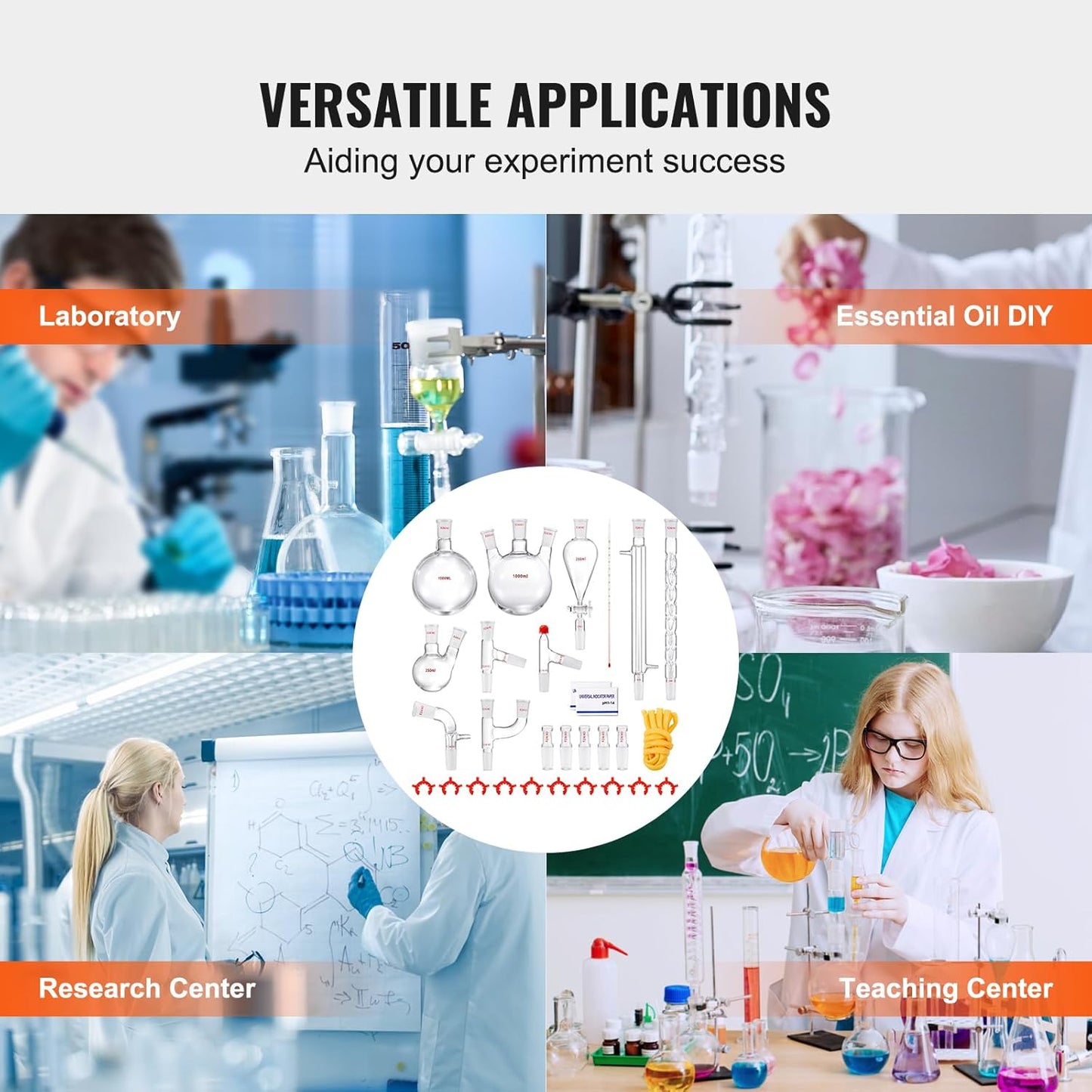 VEVOR New Laboratory Glassware 24/40 Chemistry Glassware 29PCS Chemistry Lab Glassware Kit 250 1000ml for Distillations Separation Purification Synthesis(24/40, 29PCS)