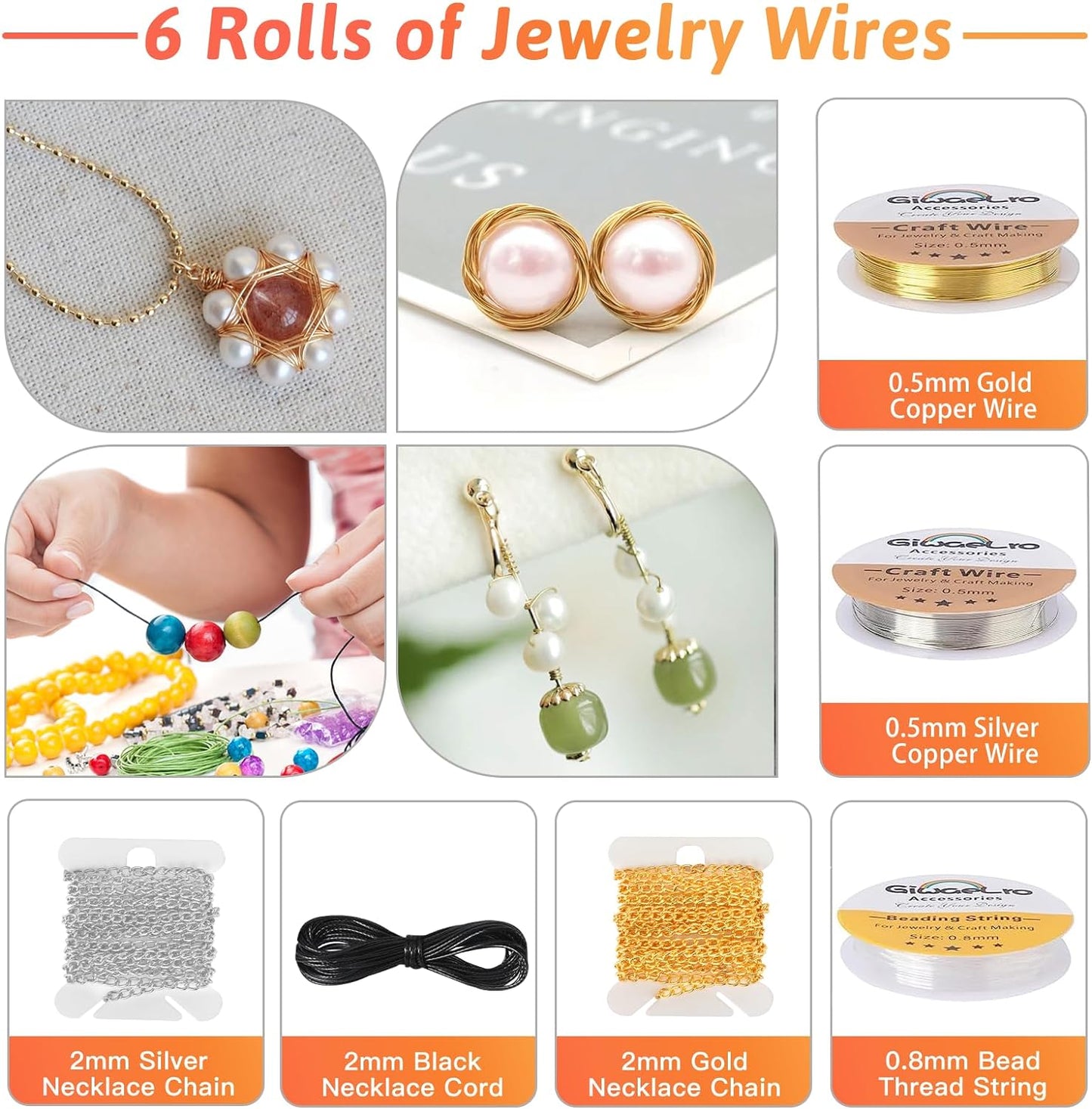 Giwaelro Jewelry Making Kit for Adults, Jewelry Making Supplies with Pliers, Wires, Findings, Necklace Chains, Magnifier and Storage Bag