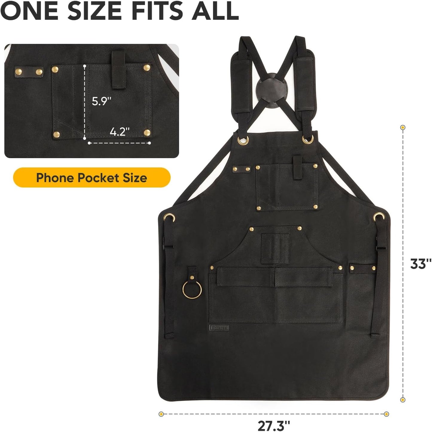 BRITEREE Woodworking Apron for Men, Gifts for Men Dad Father, with 9 Tool Pockets, Durable Waxed Canvas Work Apron for Woodworkers Carpenters Blacksmiths (Black-Waxed Canvas Apron)