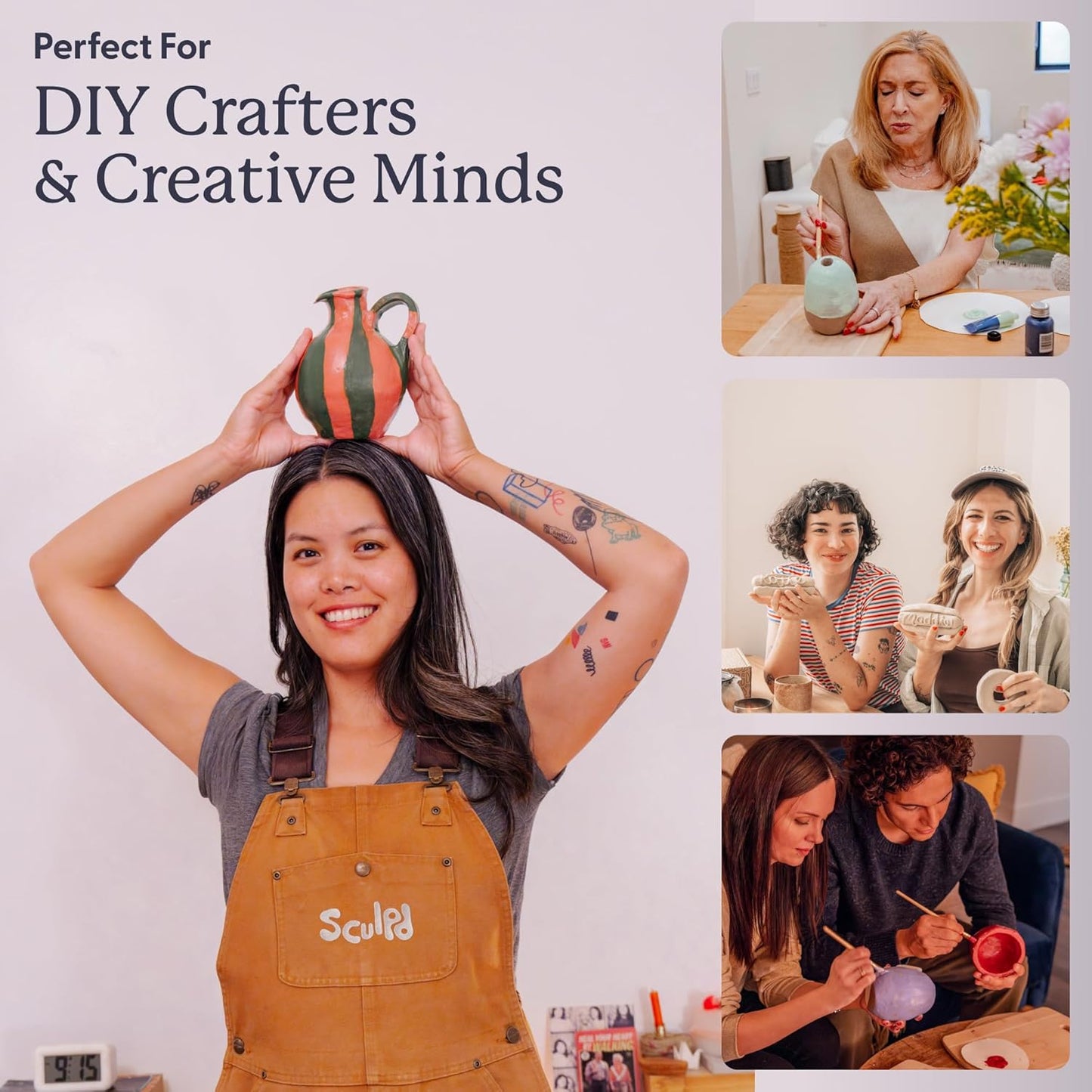 Sculpd - The Original Pottery Kit, Air Dry Clay Starter Kit for Beginners with Matte Varnish, Pottery Kit for Two Includes Paint, Tool Set, Paintbrushes, Sponge& Step-by-Step Guide,Clay Kit for Adults