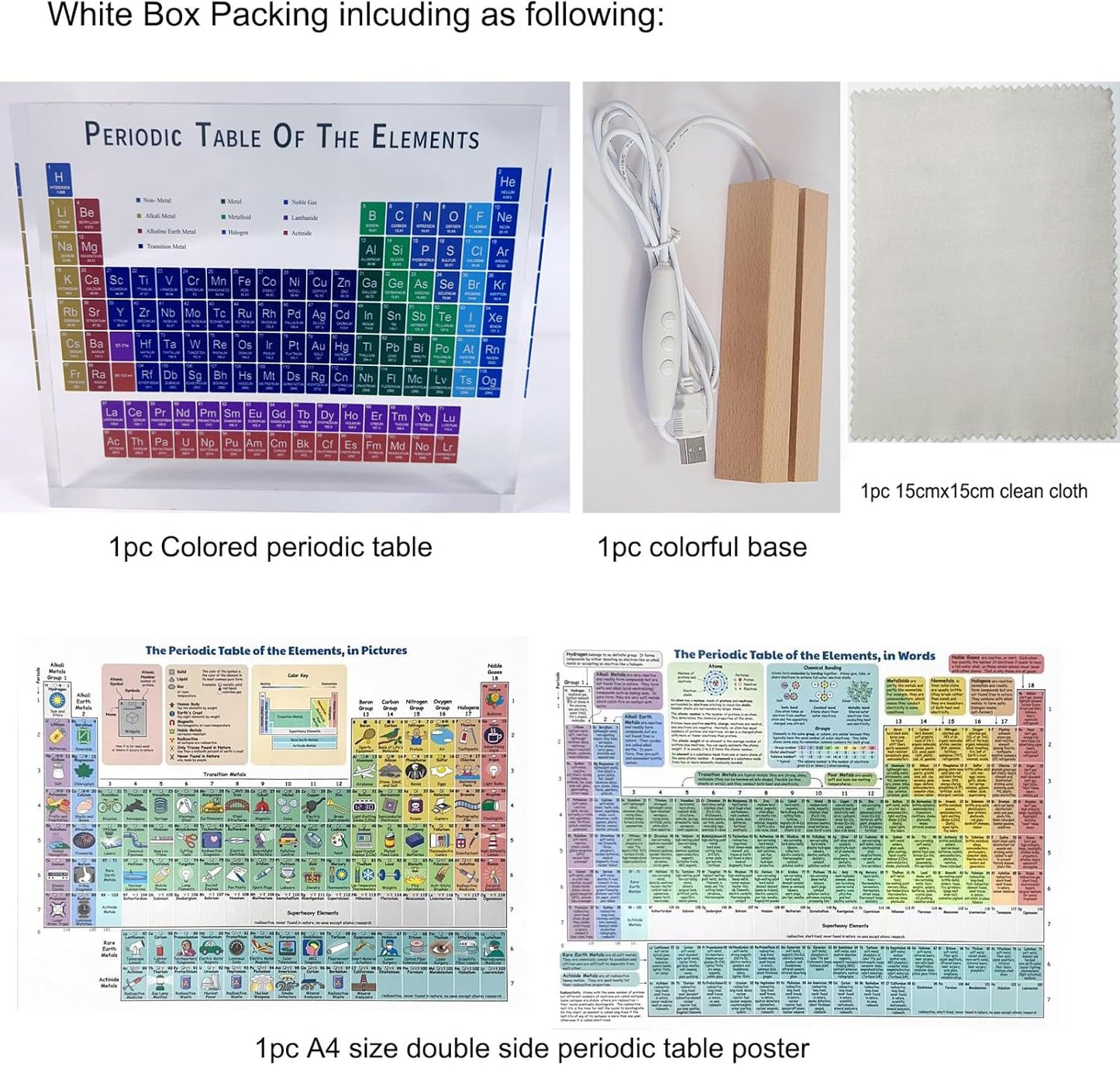 Color 3D Periodic Table of Elements Frame with Light Base, Acrylic Periodic Table Display with 118 Kinds of Elements Printing, Periodic Table for Students to Learn Chemistry (6.7x4.8x1 inch)