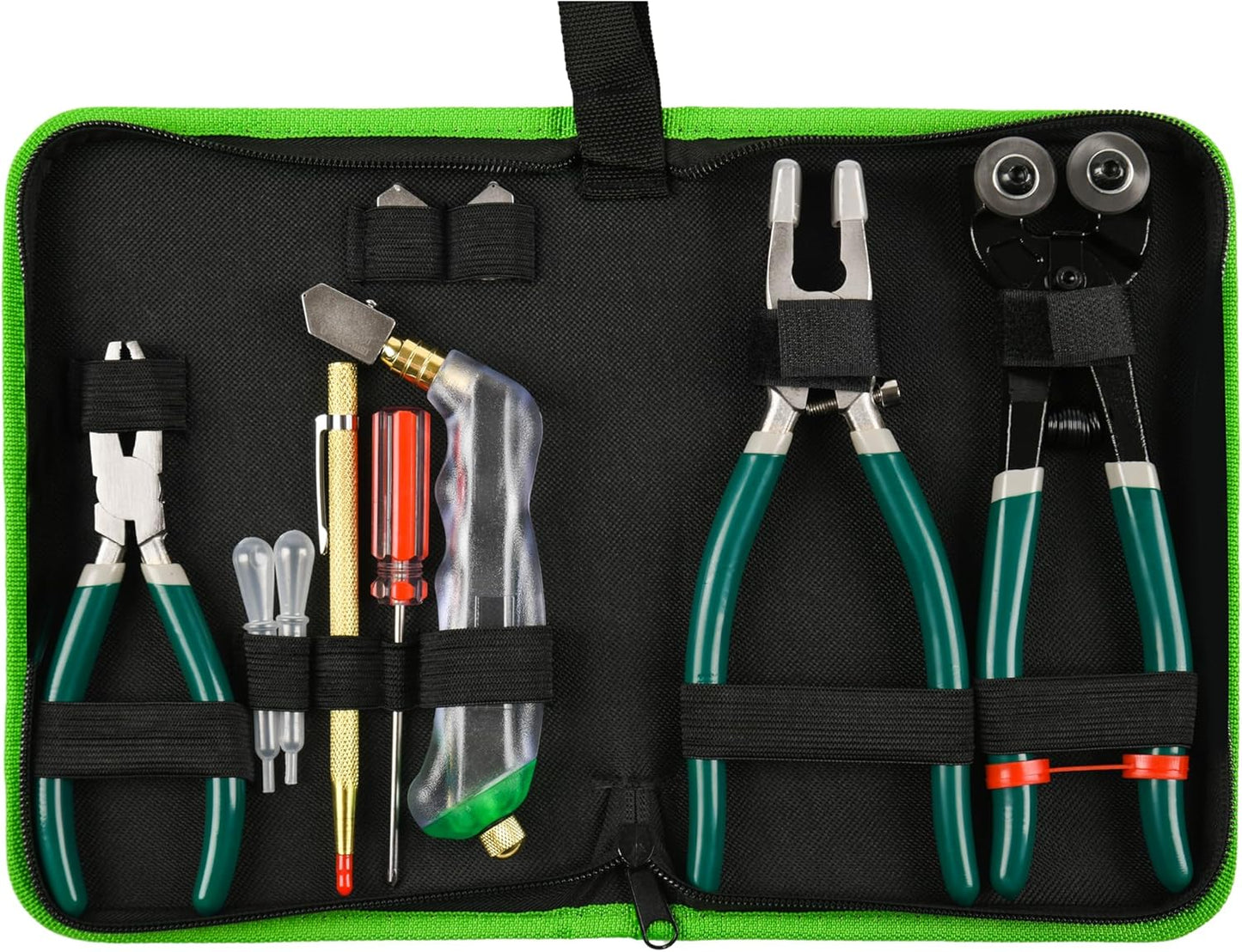 10Pcs Heavy Duty Glass Running Breaking Pliers and Class Cutters Tools Kit, Breaker Grozer Pliers with Curved Jaws,Glass Cutters for Stained Glass, Mosaics, Fusing, Breaking