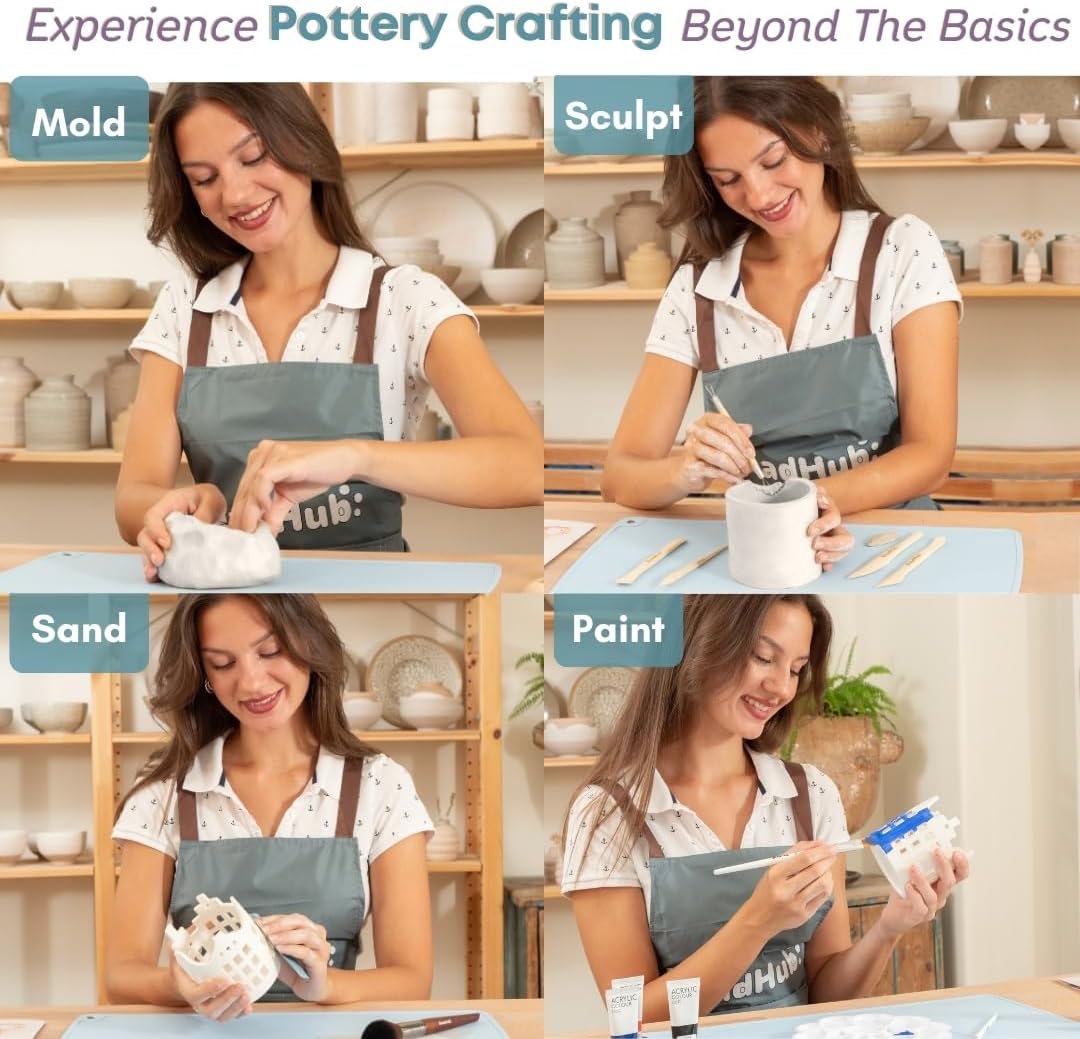 Pottery Kit for Beginners, 4.4Lbs Air Dry Clay for Adults with Sculpting Tools, Paint, Glaze, Air-Dry Modeling Clay Molding, Sculpt & Painting Set, Hobby Date Night DIY Art Craft Kits (White)