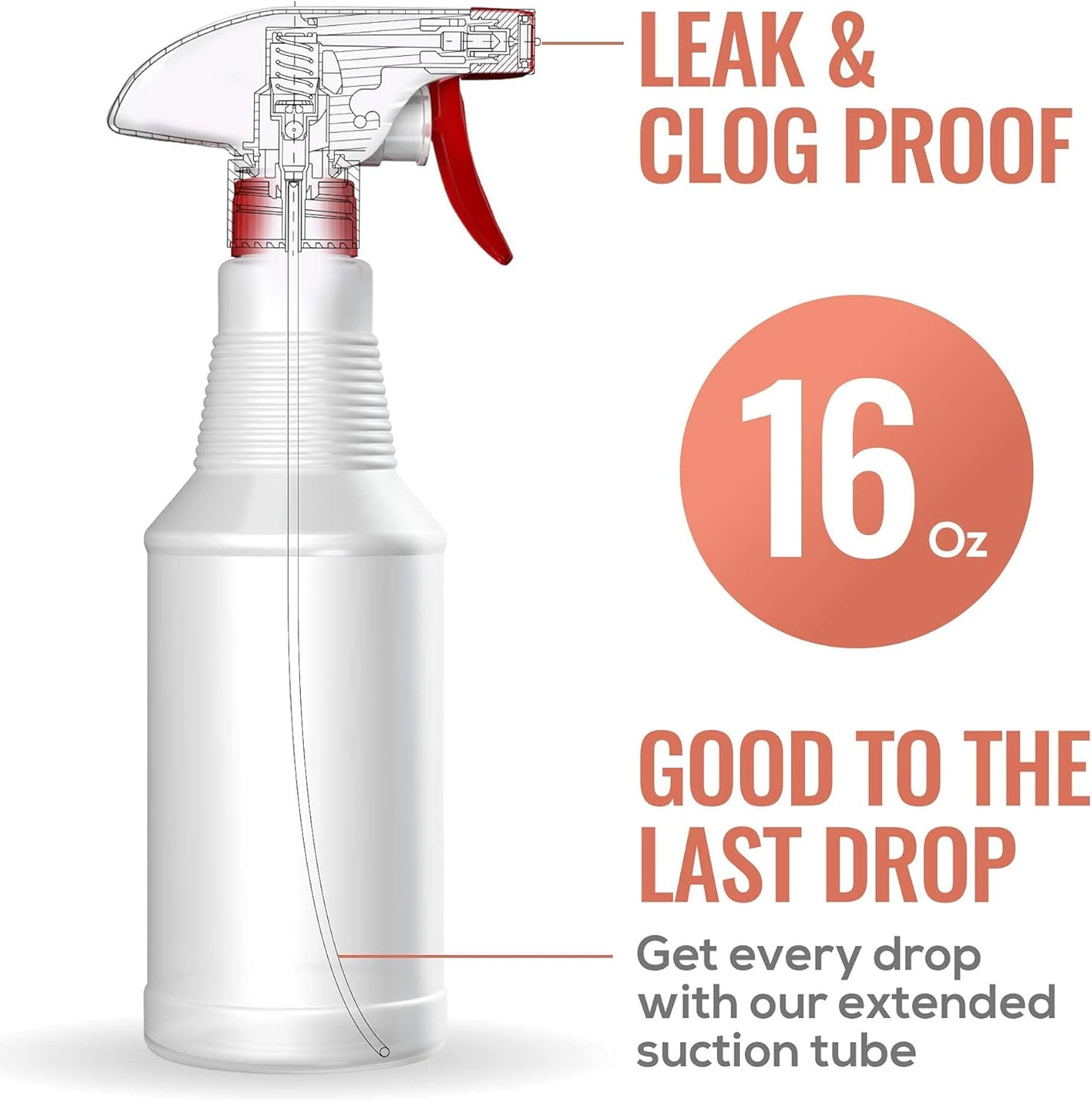 LiBa Spray Bottles (4 Pack,16 Oz), Refillable Empty Spray Bottles for Cleaning Solutions, Hair Spray, Watering Plants, Superior Flex Nozzles, Mist Sprayer, Bleach/Vinegar/Rubbing Alcohol Safe