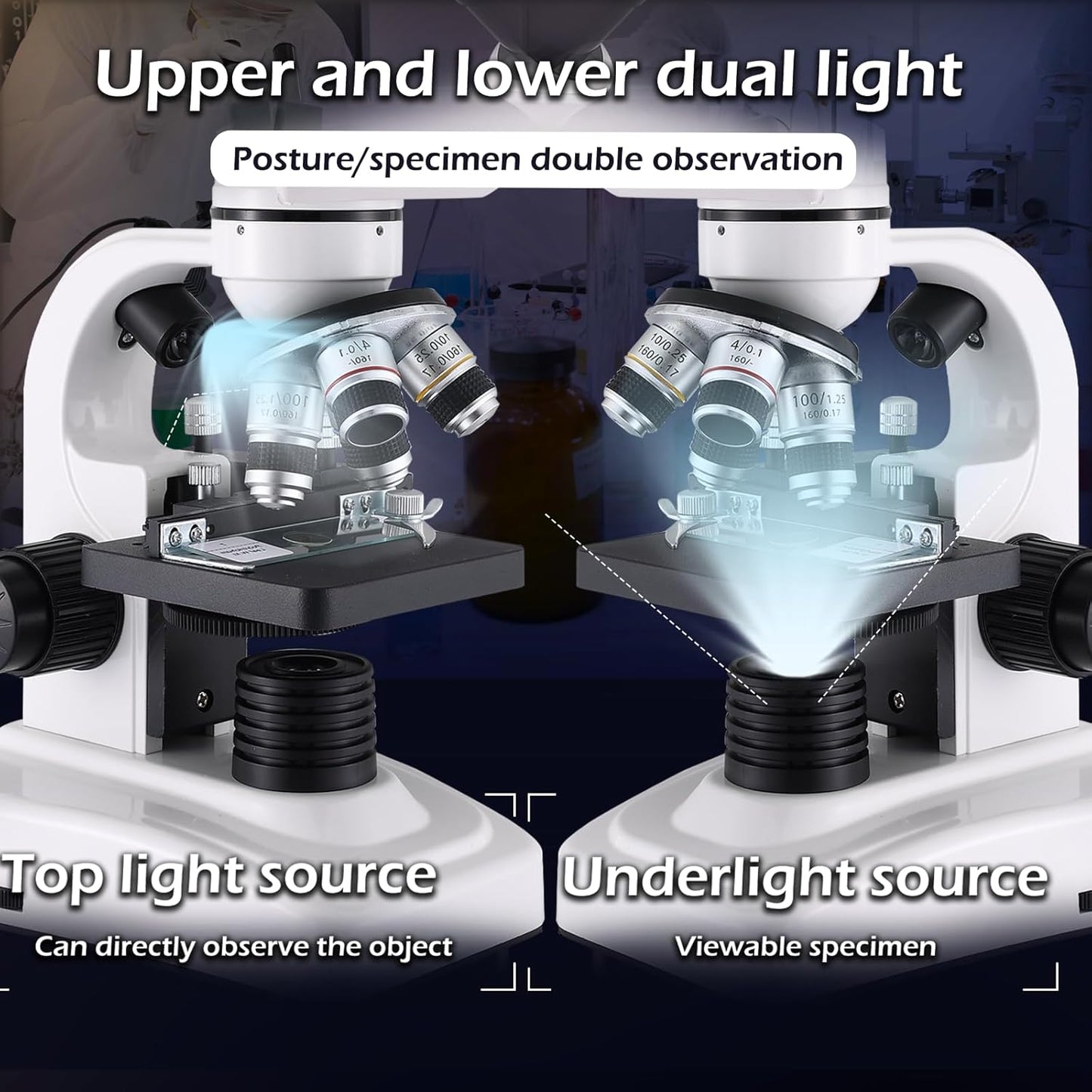 Compound Microscope,40X-2500X Research Class Professional Microscope,WF10x and WF25x eyepieces, Dual LED Lighting and Two-Layer Mechanical Stage,Microscope for Adults