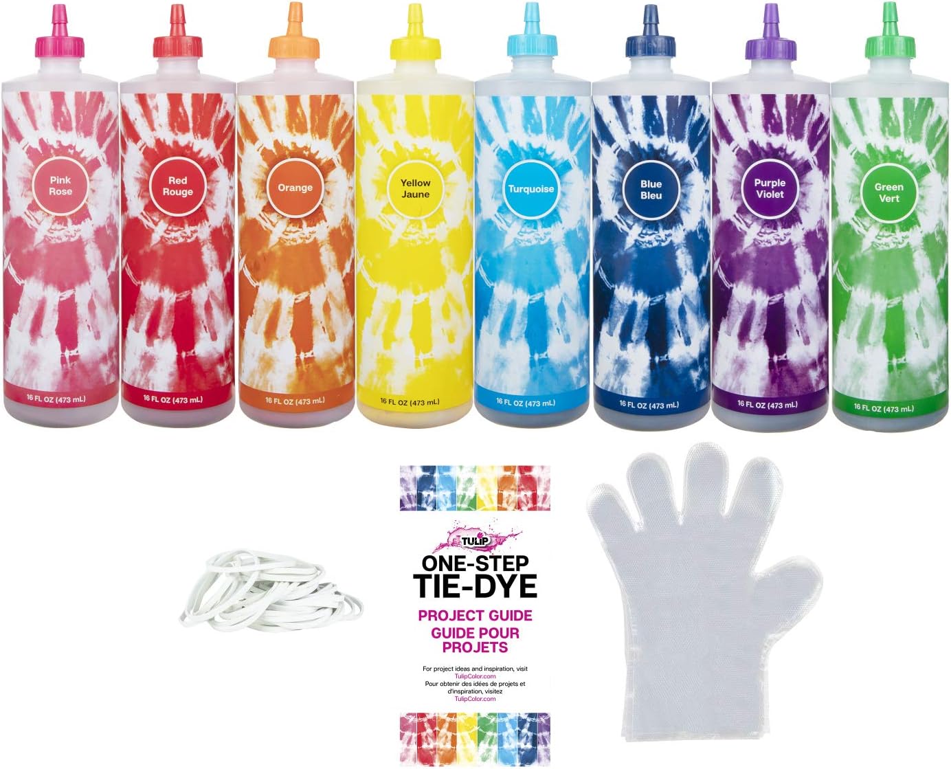 Tulip One-Step Tie-Dye Kit Block Party 16oz 8 Color Tie Dye, Rainbow, As Detailed