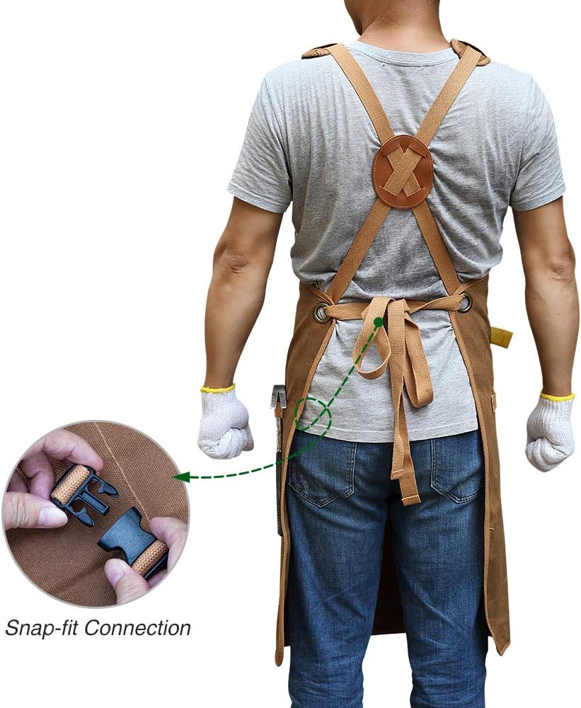 Woodworking Apron for Men, Gifts for Men Dad Father, with 9 Tool Pockets, Durable Waxed Canvas Work Apron for Woodworkers Carpenters Blacksmiths (Brown -Waxed Canvas Apron)