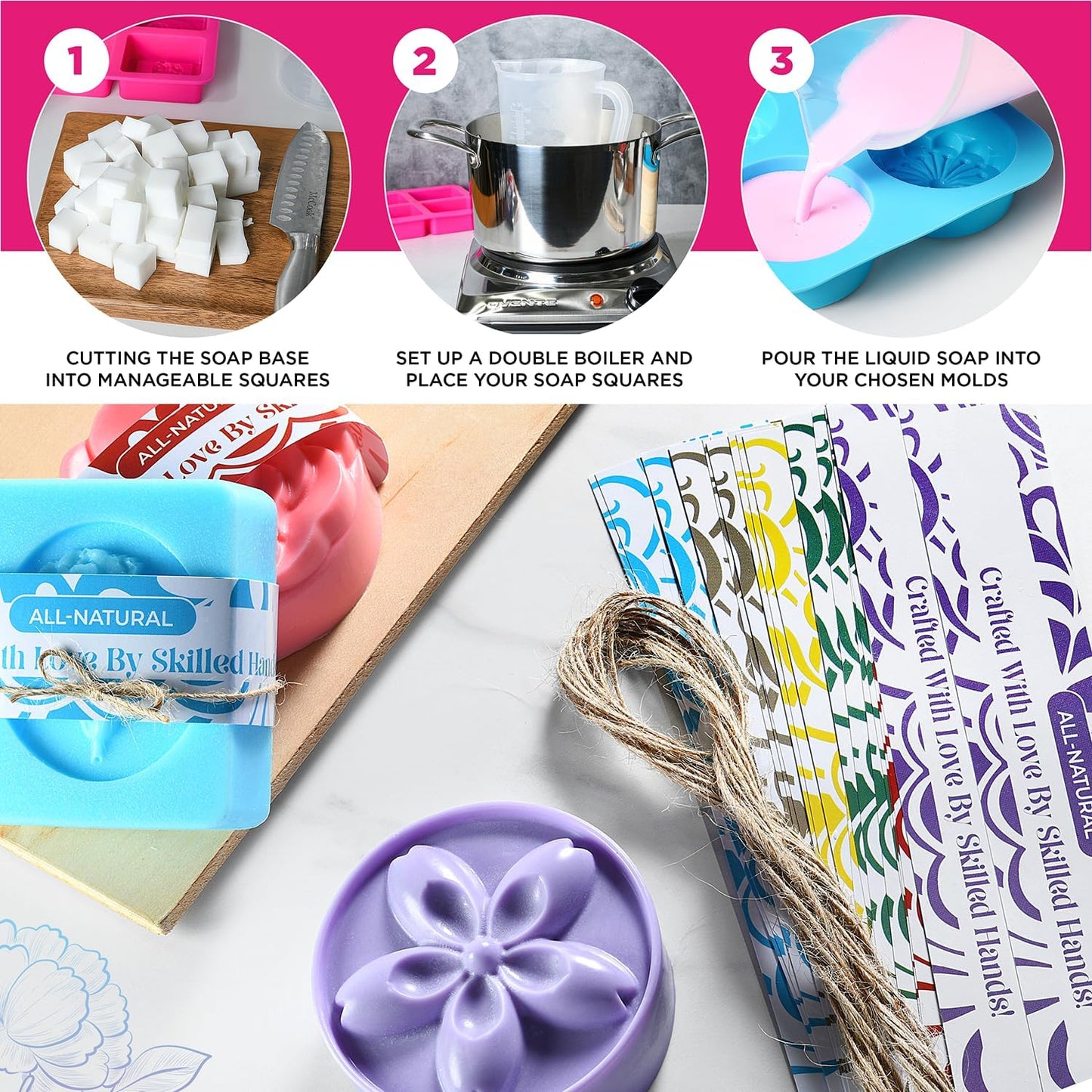 Soap Making Kit with Melt & Pour Base, Cutting Box, Molds, Fragrances - for Adults & Kids by Prime Creations