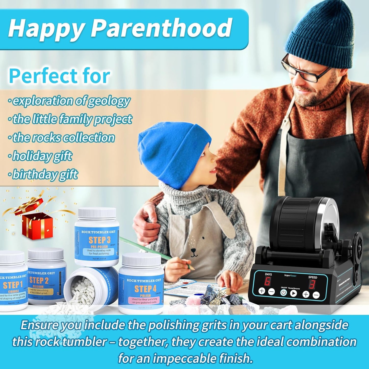 K1 Pro Professional Cutting-Edge Brushless Motor Advanced Rock Tumbler Polisher Kit, Extra Large 2.5Lb Barrel with 3-Speed Motor 9-Day Timer, 6 Belts, Rough Gemstones, 4 Polishing Grits etc. Visit the KomeStone Store