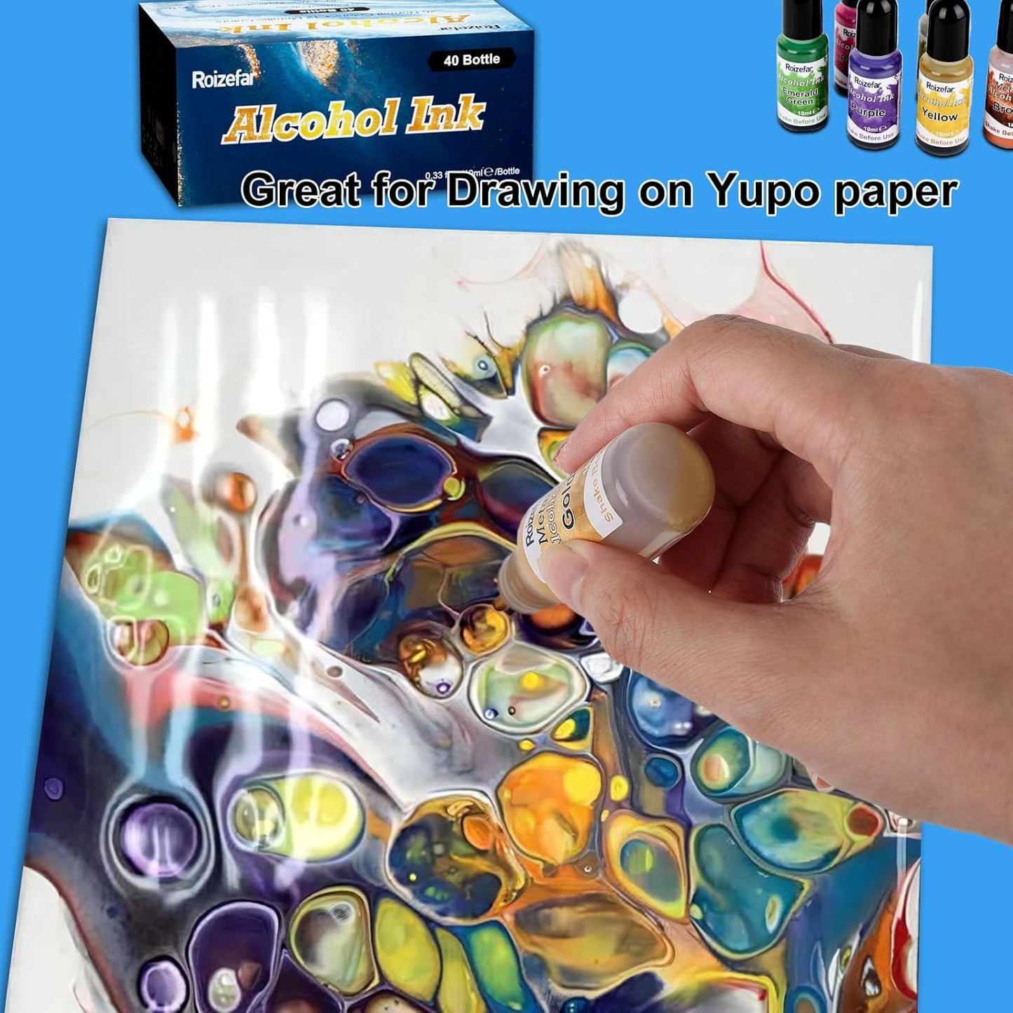 Alcohol Ink Set - 40 Bottles Vivid Colors High Concentration Metallic Alcohol Paint Resin Dye, Safe Fast Drying Effect, Alcohol Ink for Epoxy Resin, Art Painting, Glass, Tumbler Making, 10ml Each