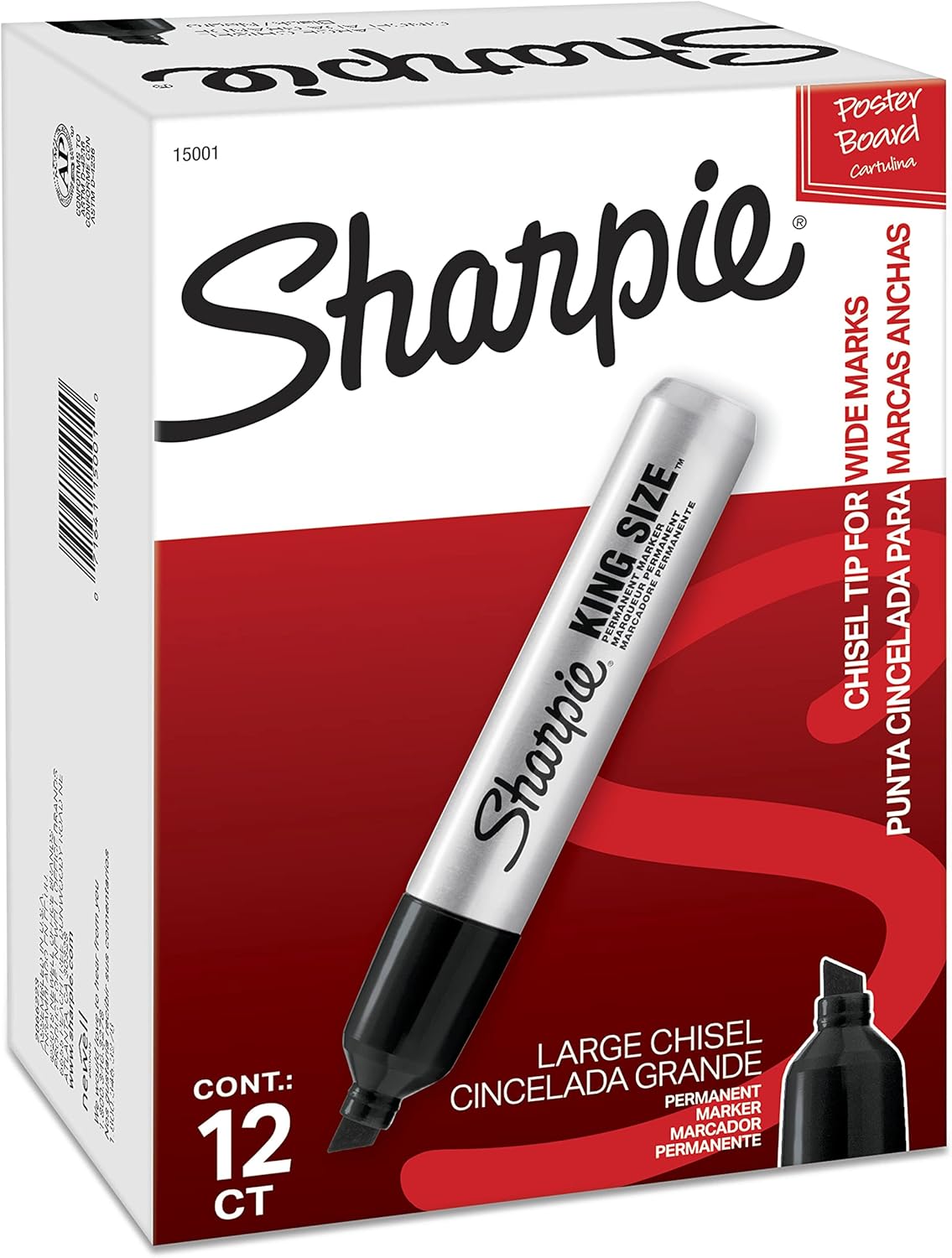 Sharpie King Size Permanent Markers Chisel Tip Markers for Work & Industrial Use 12 Count