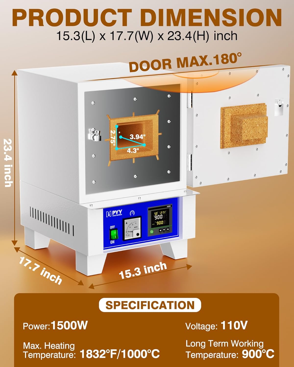 PYY Electric Kiln - Kiln for Pottery & Metalworking – Heats to 1832°F/1000°C in 15 Minutes, Perfect for Ceramics, Metal Tempering, and Glazing