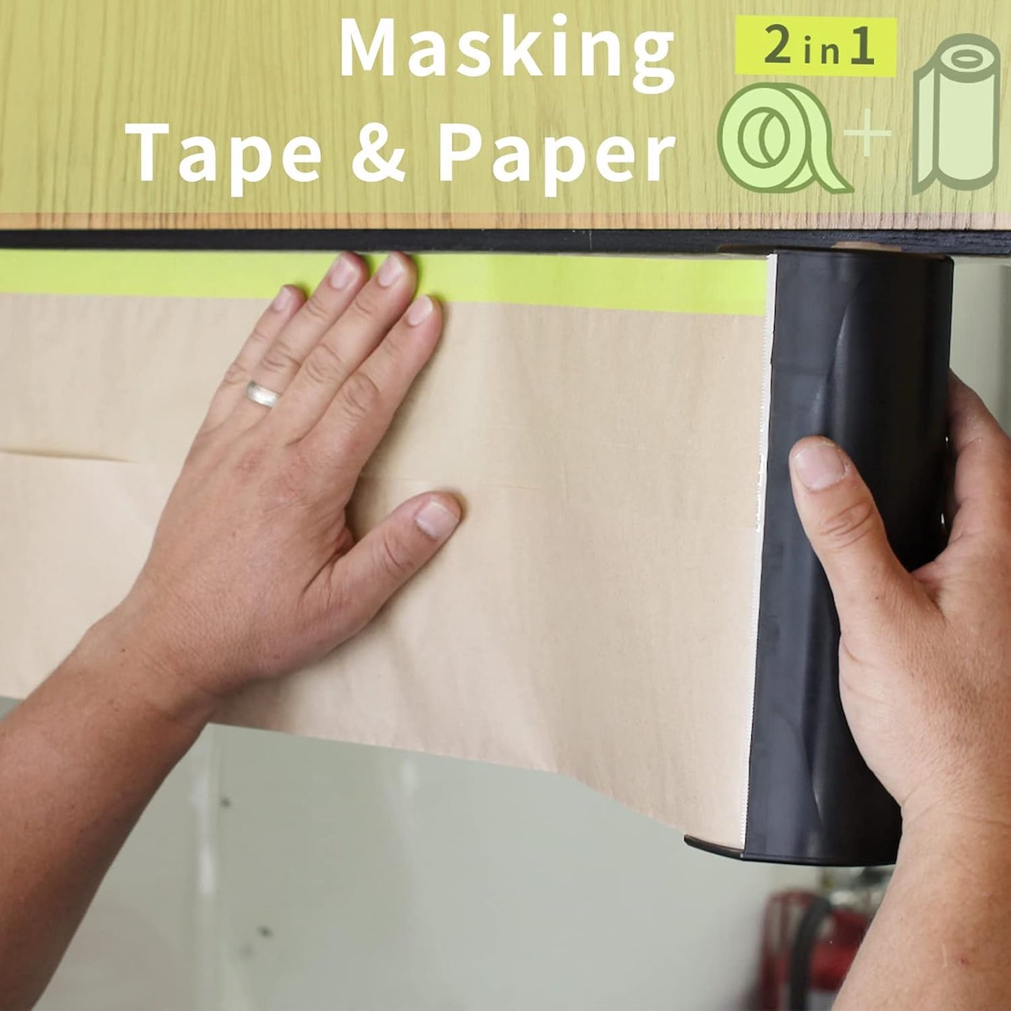 Pre-Taped Masking Paper for Painting - 12 inch x 50 feet Tape and Drape Painters Paper, Paint Adhesive Protective Paper Roll for Covering Skirting, Frames, Cars and Auto Body (4 Rolls)