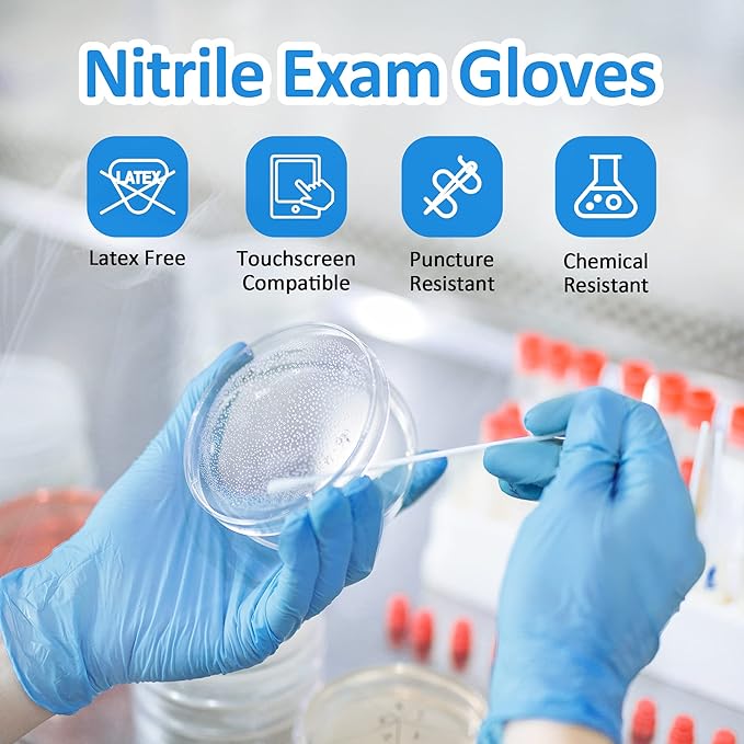 Disposable Nitrile Exam Gloves, Blue, Gloves Disposable Latex Free for Medical, Cleaning & Food Prep, 100-ct