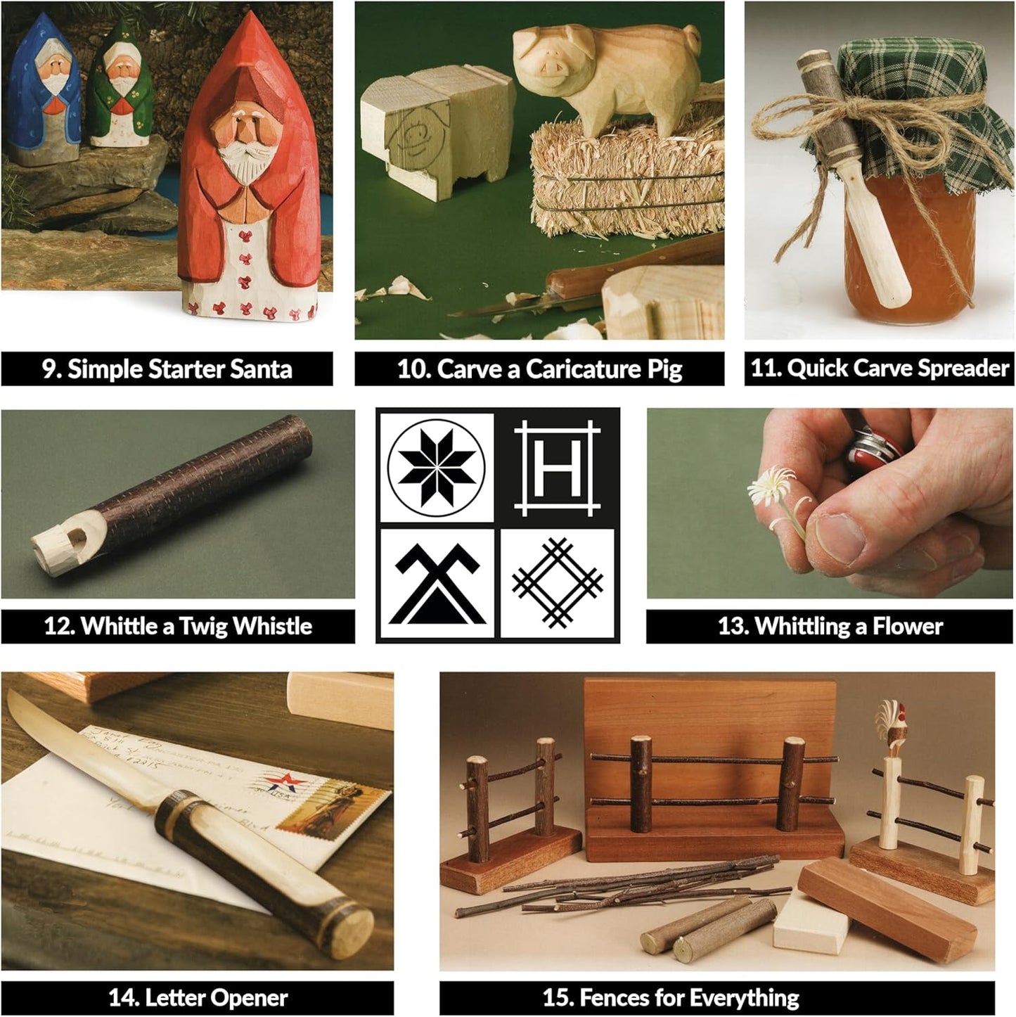 Hutsuls K.37 Wood Carving Kit for Beginners - Pre-Sized Basswood Carving Blocks & Sticks for 15 Projects, All-in-One Wood Whittling Kit for Beginners, Includes Wood Whittling Book for Beginners Kids