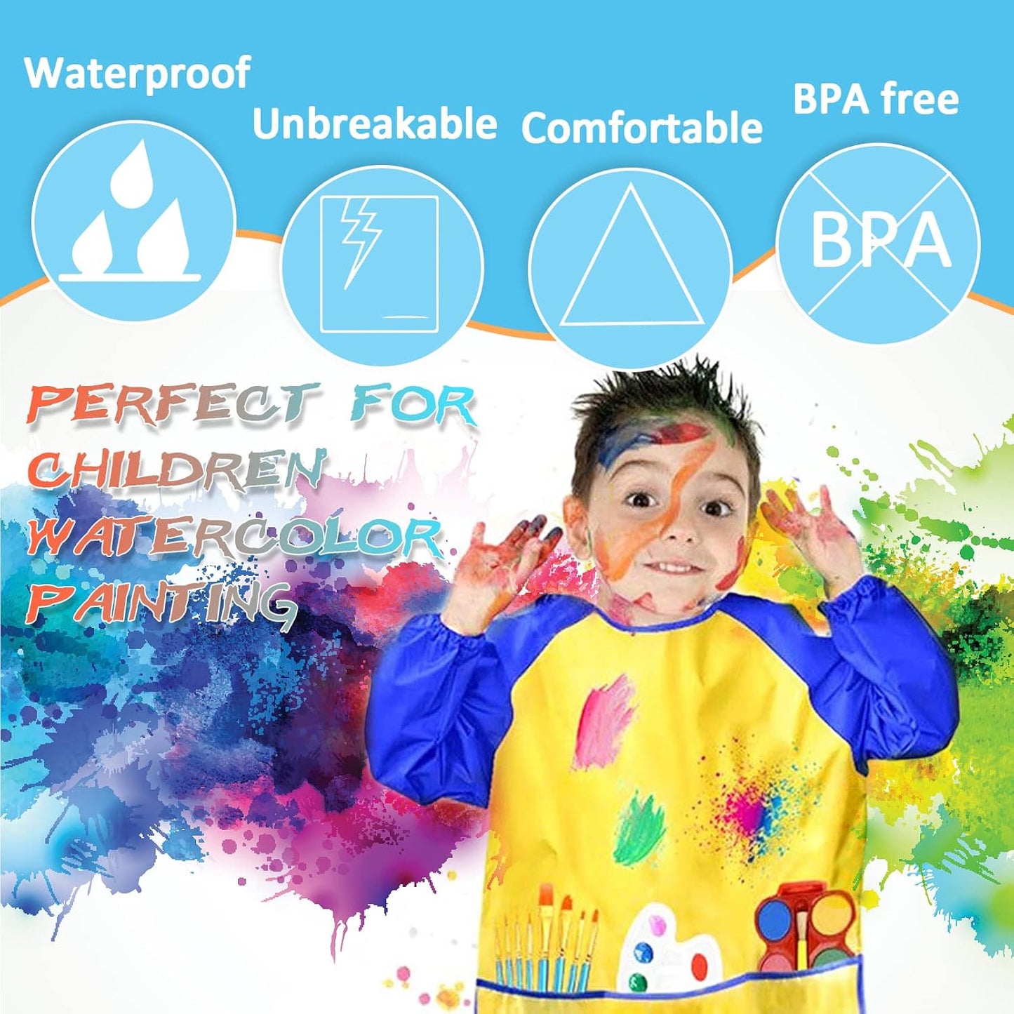 Zkptops 12 Pack Kids Art Smocks Waterproof Kid Painting Aprons Toddler Art Smock Kids Paint Smocks with Long Sleeve 3 Roomy Pockets for Age 3-7 Years