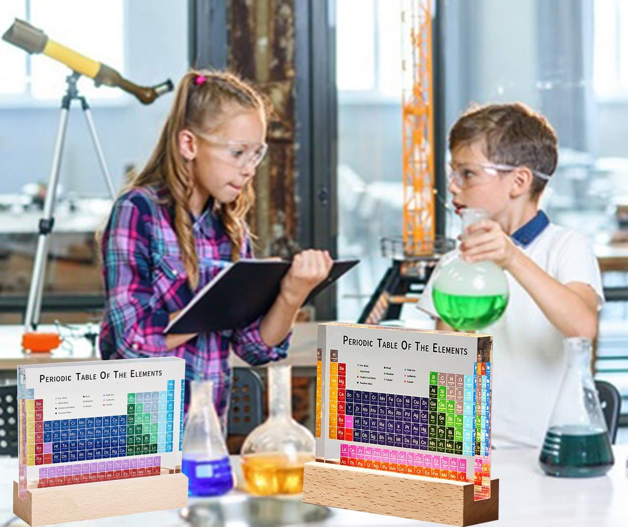 Color 3D Periodic Table of Elements Frame with Light Base, Acrylic Periodic Table Display with 118 Kinds of Elements Printing, Periodic Table for Students to Learn Chemistry (6.7x4.8x1 inch)