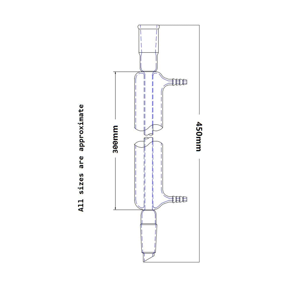 Laboy Glass Liebig Condenser with 24/40 Joints 300mm in Jacket Length Used in Reflux or Aapparatus Chemistry Lab Glassware with 10mm Glass Hose Connections