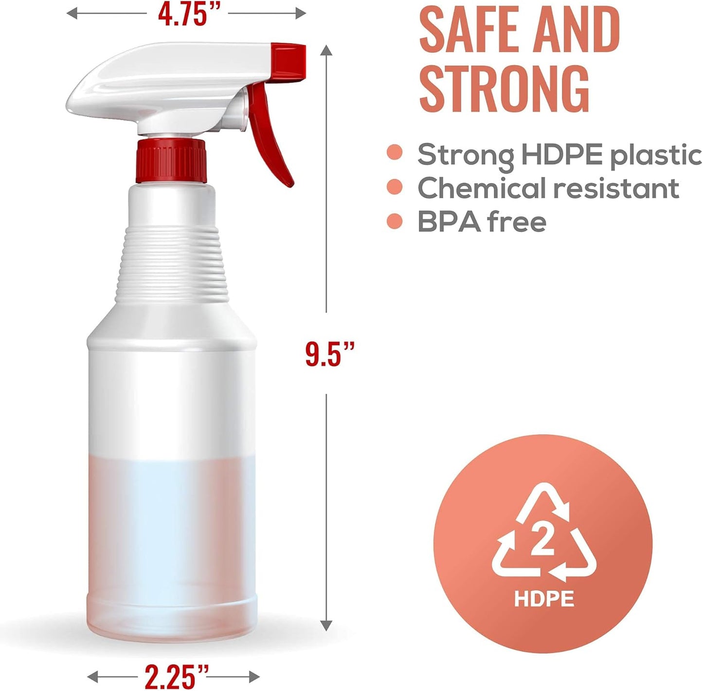 LiBa Spray Bottles (4 Pack,16 Oz), Refillable Empty Spray Bottles for Cleaning Solutions, Hair Spray, Watering Plants, Superior Flex Nozzles, Mist Sprayer, Bleach/Vinegar/Rubbing Alcohol Safe