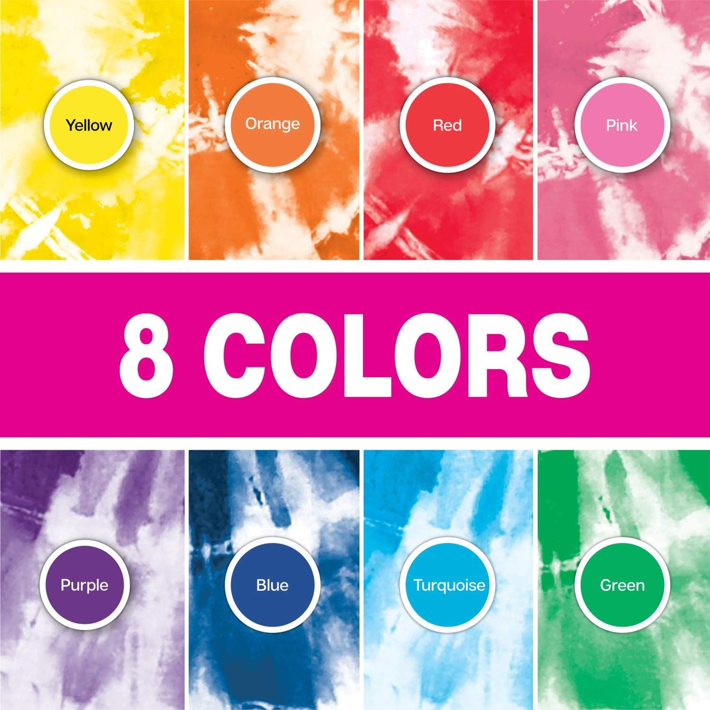 Tulip One-Step Tie-Dye Kit Block Party 16oz 8 Color Tie Dye, Rainbow, As Detailed