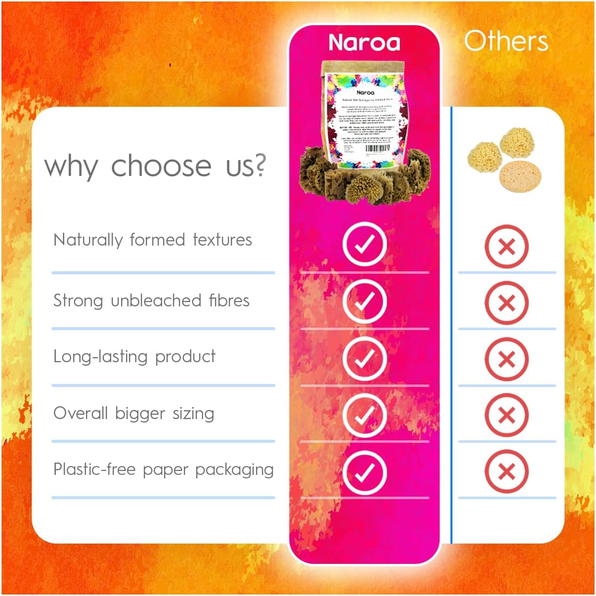 NAROA Artist Natural Sea Sponges for Painting 8 Pack | Unbleached Unique Art Tool Set | Suitable for Acrylic Watercolor, Marbling, Texturing, Pottery, Ceramics