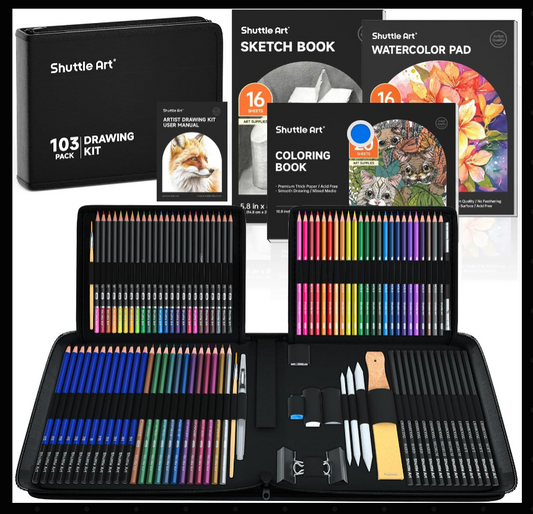Shuttle Art 103 PCS Drawing Kit, Prismacolor Premier Pencil Sharpener, 365 Days of Creativity: Inspire Your Imagination with Art Every Day : Paperback, ColorIt Mandalas Volume VI Spiral Bound Adult Coloring Book