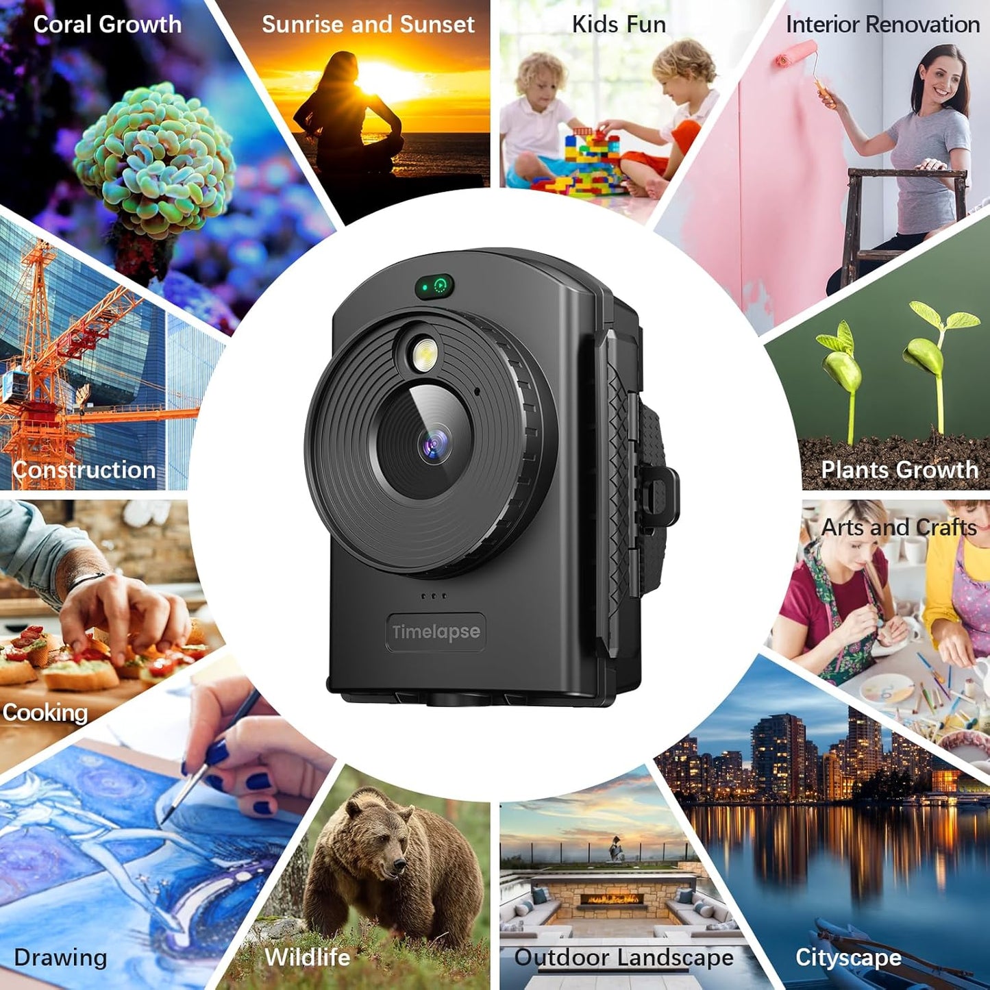 Captureye Time Lapse Camera - Timelapse Camera with Infrared Positioning & LED Light, 180 Days Shooting, 1080P AVI Videos & Photos for Outdoor Construction, Cooking, Plant Growth, Landscape(64GB)