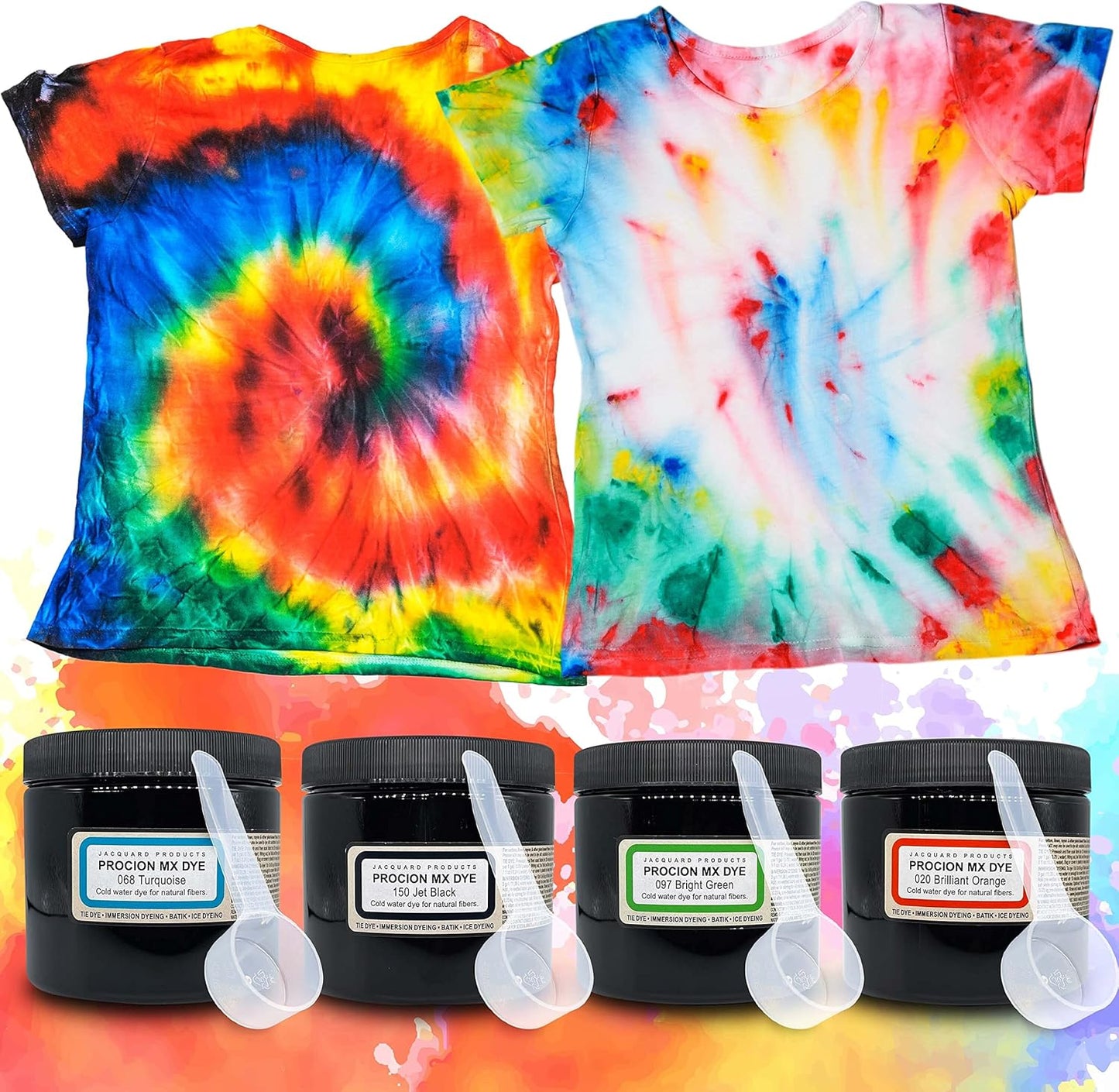 Jacquard Procion MX Dye Kit - USA Made - 8 Vibrant Colors, 8 oz Each - Fiber Reactive - Tie Dye Party Supplies - Bundled with Scoops