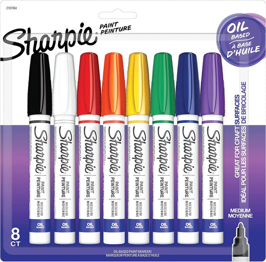 Sharpie Oil-Based Paint Markers, Medium Point, Assorted Colors, 8 Count - Great for Rock Painting