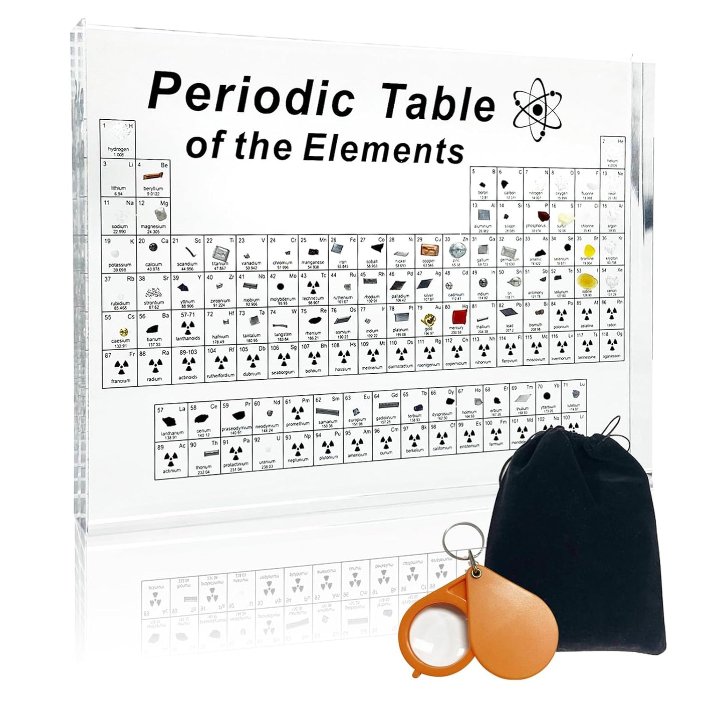 BEWITU Periodic Table with Real Elements Inside, Acrylic 3D Periodic Table of Elements with Flannel Bag, Chemistry Gifts for Kids Adults Teacher