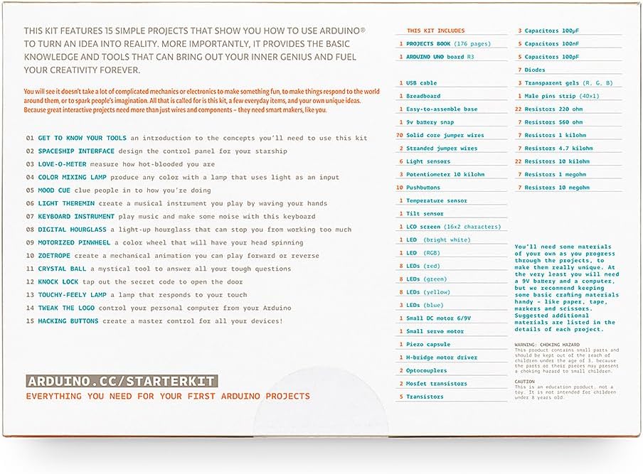 Official Arduino Starter Kit [K000007] – 12 DIY Projects with Electronic Components & English Projects Book – Original Kit from Italy