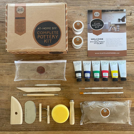 Clay Play™ at Home DIY Complete Pottery Kit for Adults, Clay Kit incl Air Dry Sculpting Clay, Clay Paint, Tool Kit, Instructions and Online Tutorials