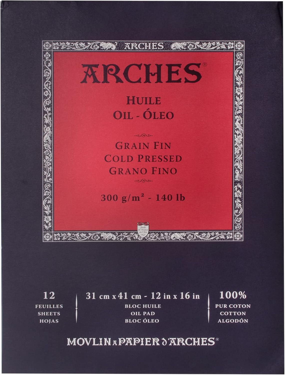 Arches Oil Pad, 12x16 inches, 12 Sheets - Professional Art Paper for Oil Paint, Acrylic, Oil Pastel