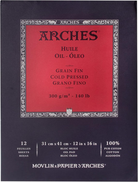 Arches Oil Pad, 12x16 inches, 12 Sheets - Professional Art Paper for Oil Paint, Acrylic, Oil Pastel