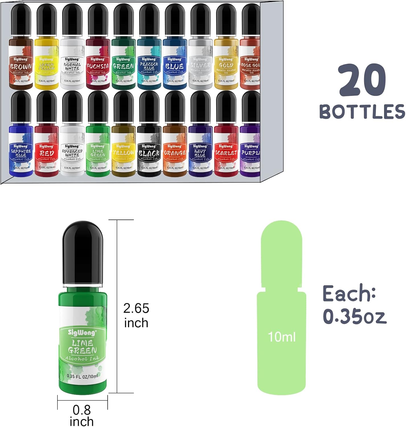 Alcohol Ink Set - 20 Bottles Vibrant Colors High Concentrated Alcohol-Based Ink, Concentrated Epoxy Resin Paint Colour Dye Great for Resin Petri Dish, Coaster, Painting, Tumbler Cup Making(10ml Each)