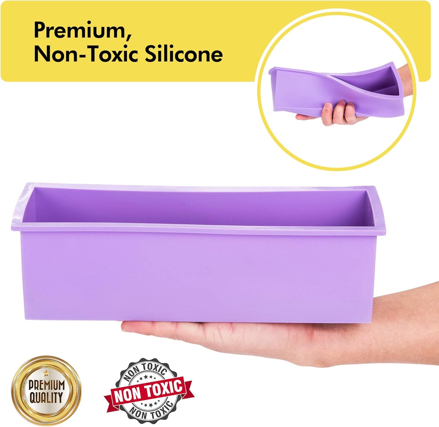 Hula Home Premium Soap Making Kit - 44oz Purple Silicone Mold with Wooden Box, Cutter, Measuring Tools and 100 Bags - Ideal for Adults, Melt and Pour or Cold Process Soap